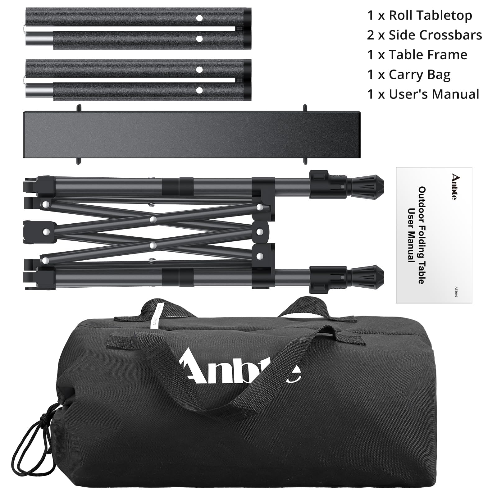 Anbte Adjustable Aluminum Roll-Top Camping Table with Bag