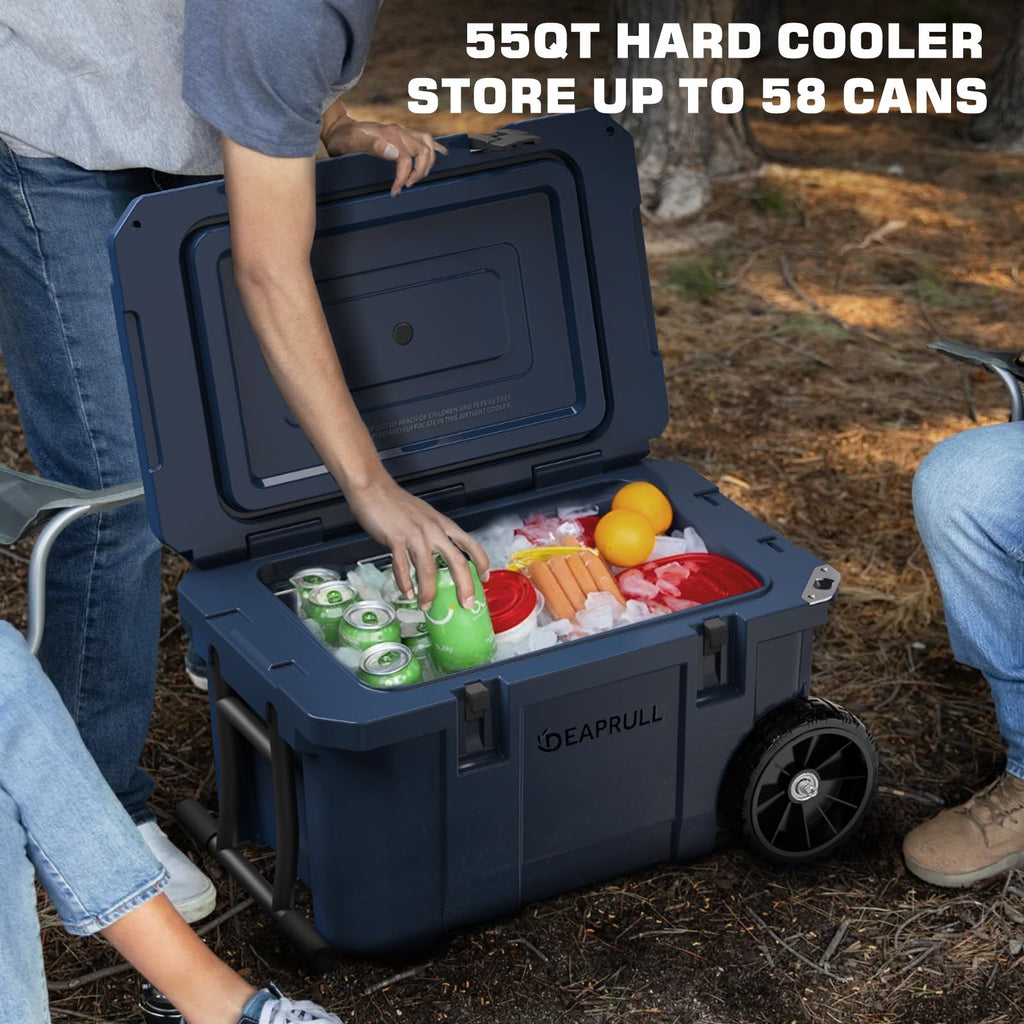 55-Quart Wheeled Hard-Sided Camping Cooler with Cup Holders
