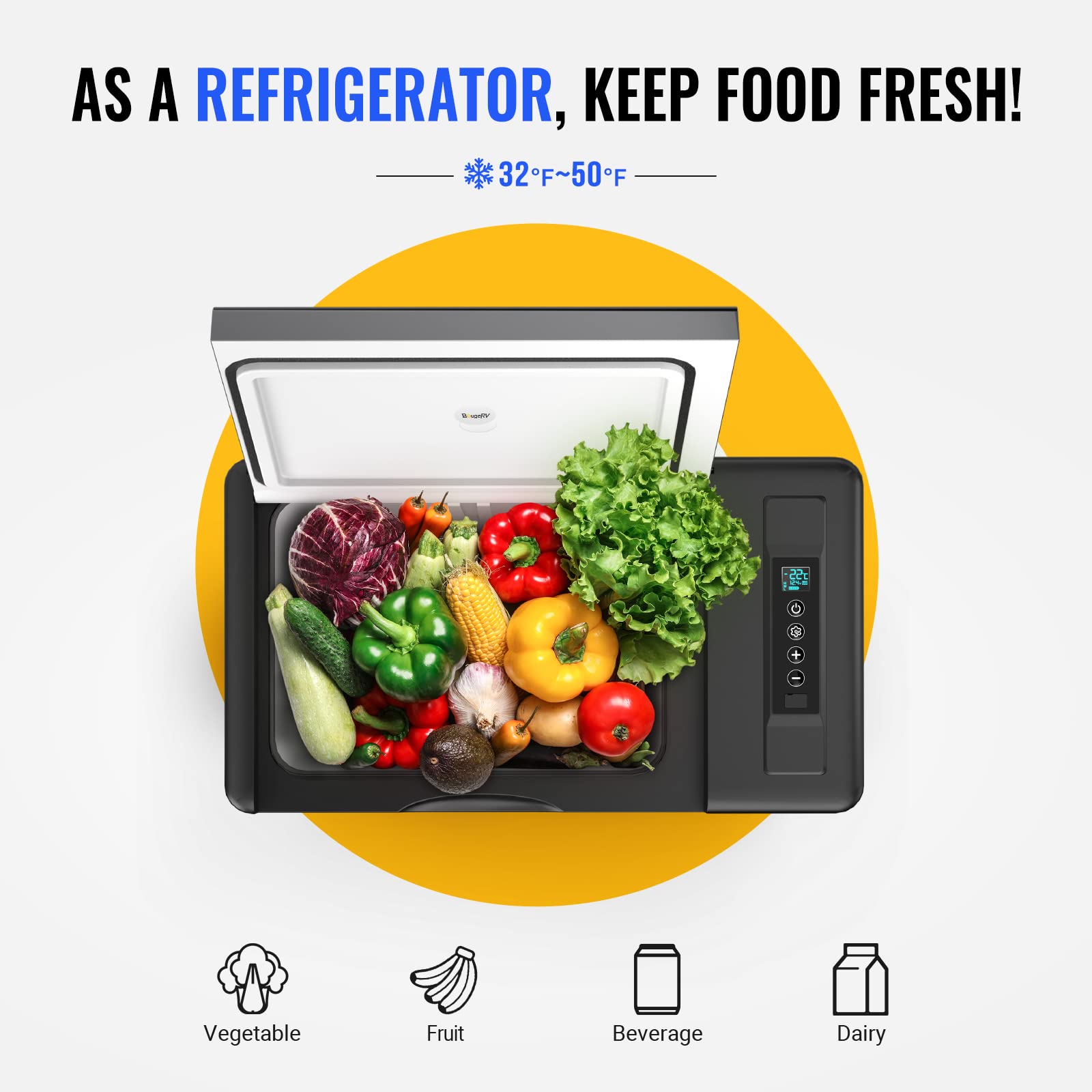 BougeRV 12V Portable Car Refrigerator Freezer for Camping