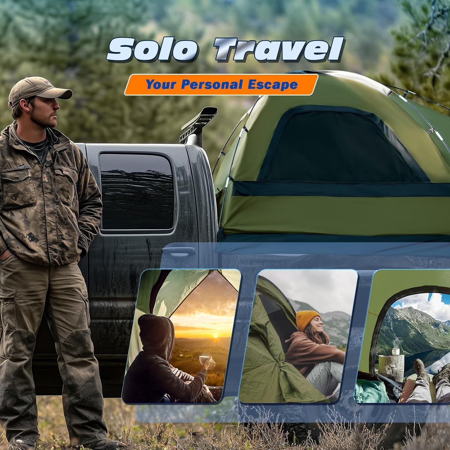 Waterproof PU3000mm 2–3 Person Pickup Truck Bed Tent
