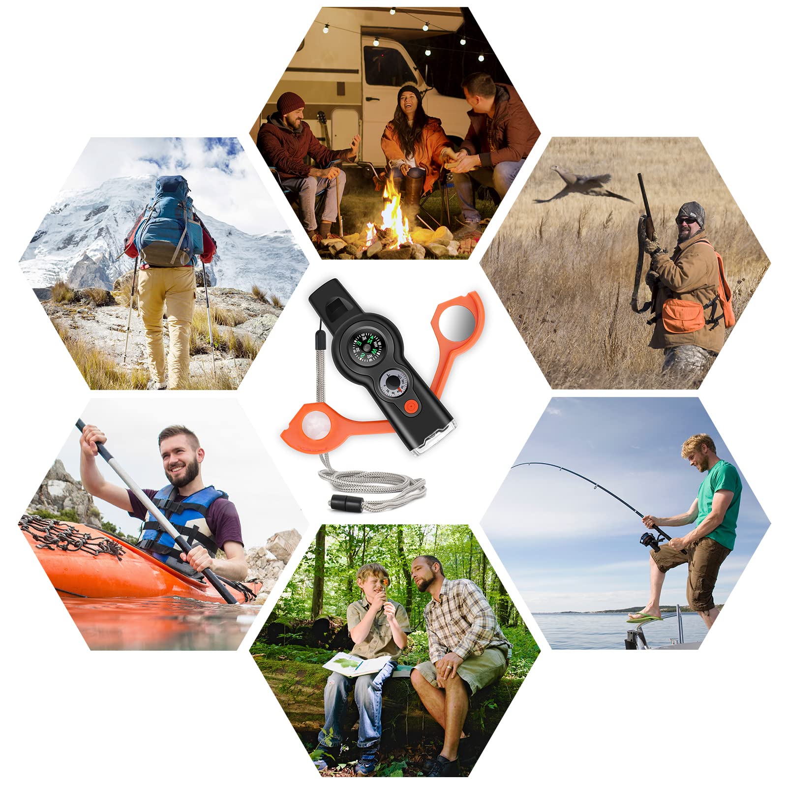 7-in-1 Emergency Survival Whistle with Lanyard