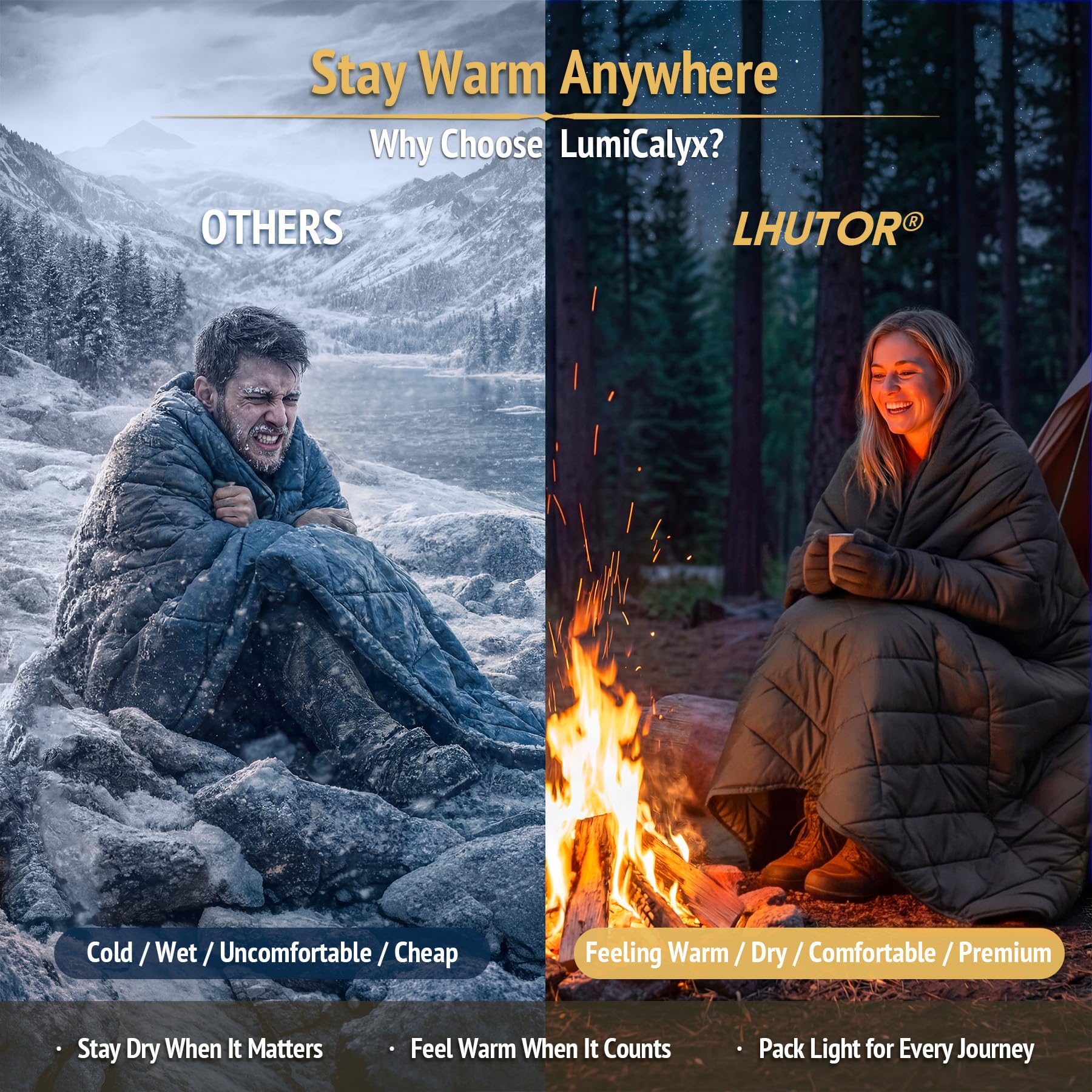 LHUTOR Insulated Camping Blanket with Compression Bag