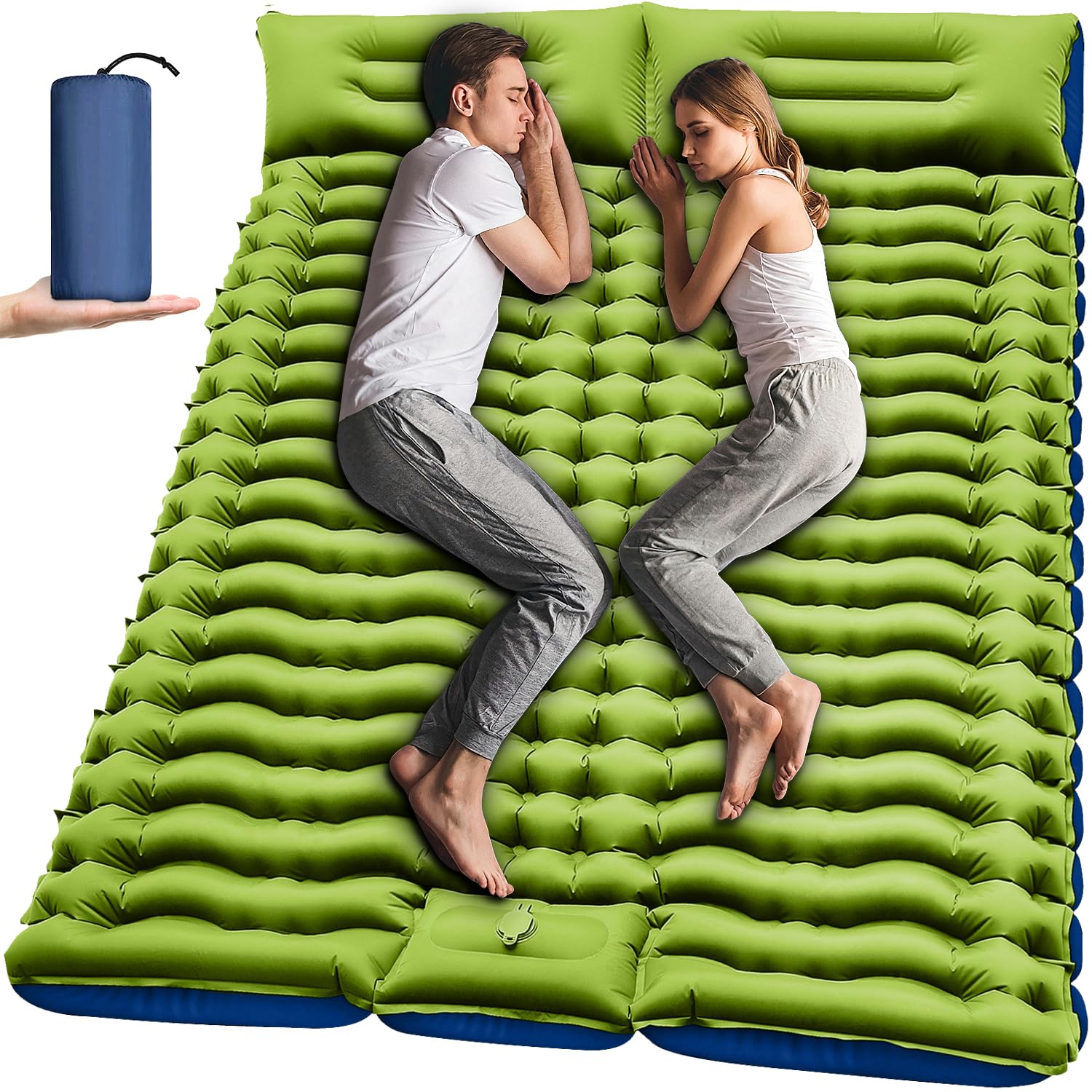 Yuzonc 4-Inch Double Sleeping Pad with Pillow and Foot Pump