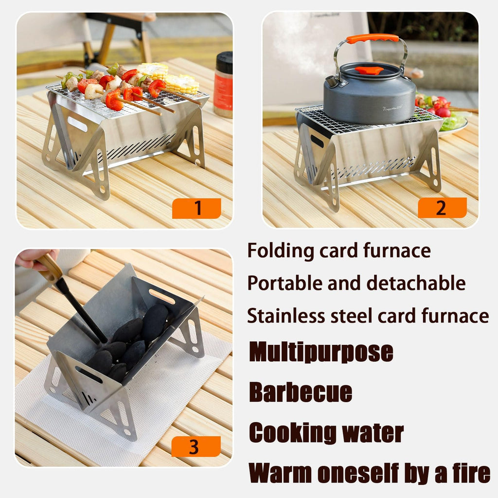 Portable Stainless Steel Folding Camping Grill with Bag