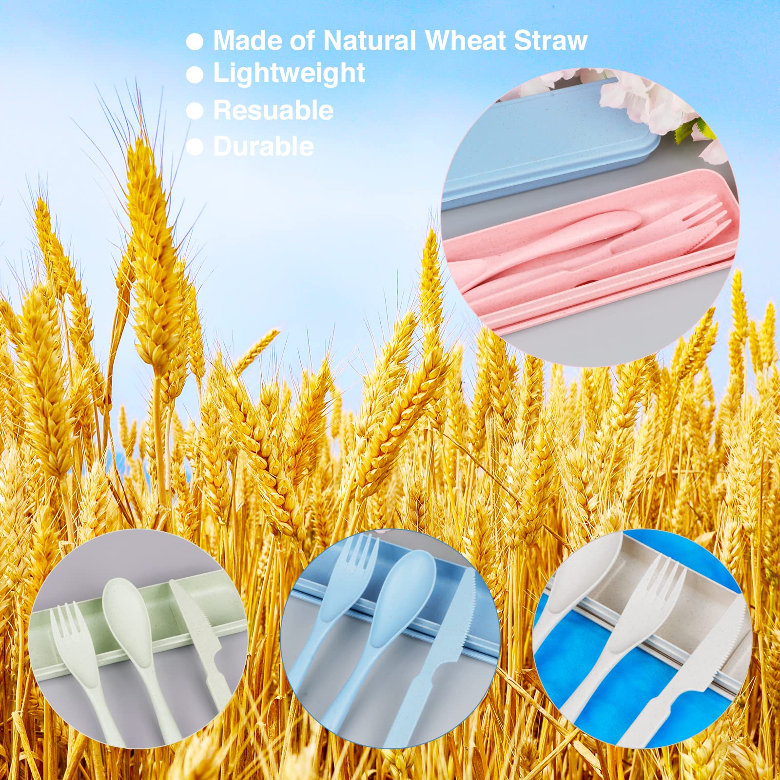 Reusable Wheat Straw Travel Utensil Set with Carrying Case