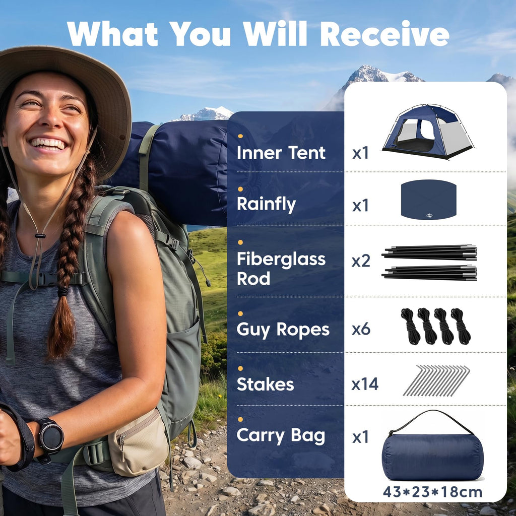 Purebox 4-Person Waterproof Camping Tent with Rainfly