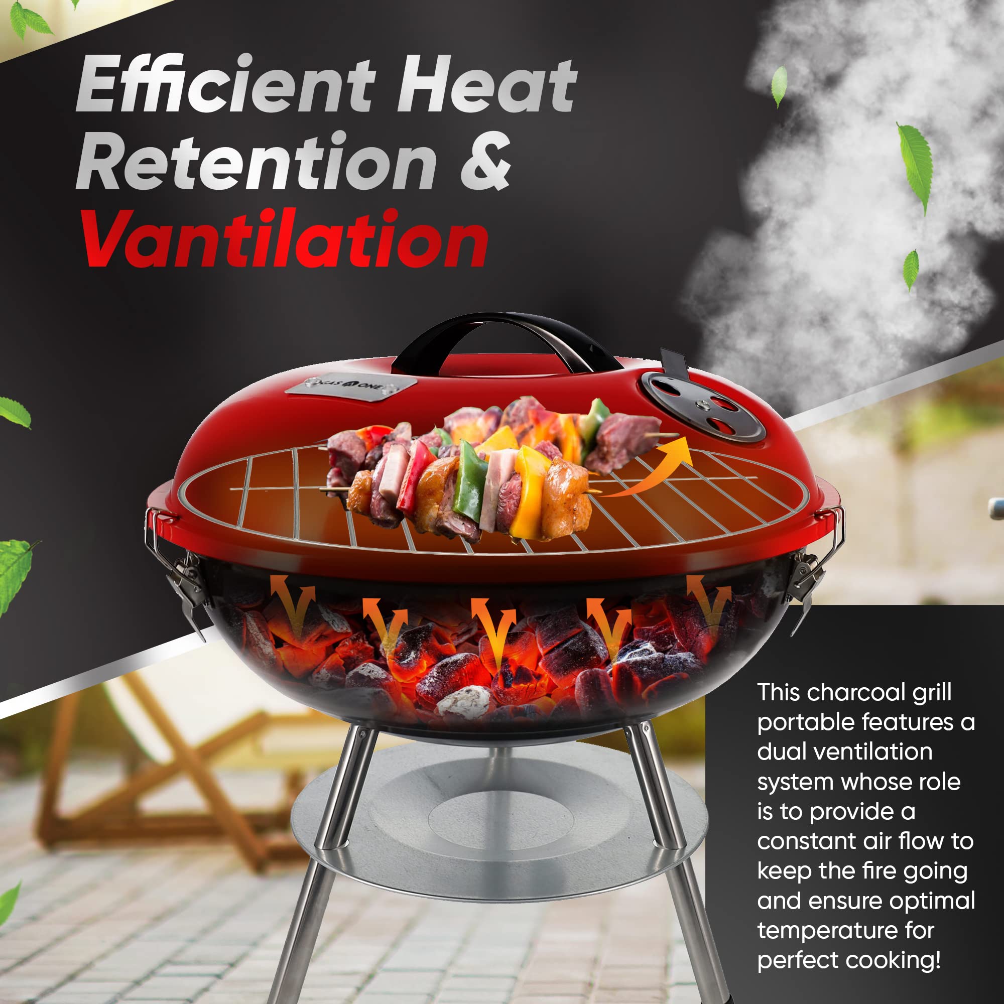 Gas One 14-Inch Portable Charcoal Grill with Locking Lid