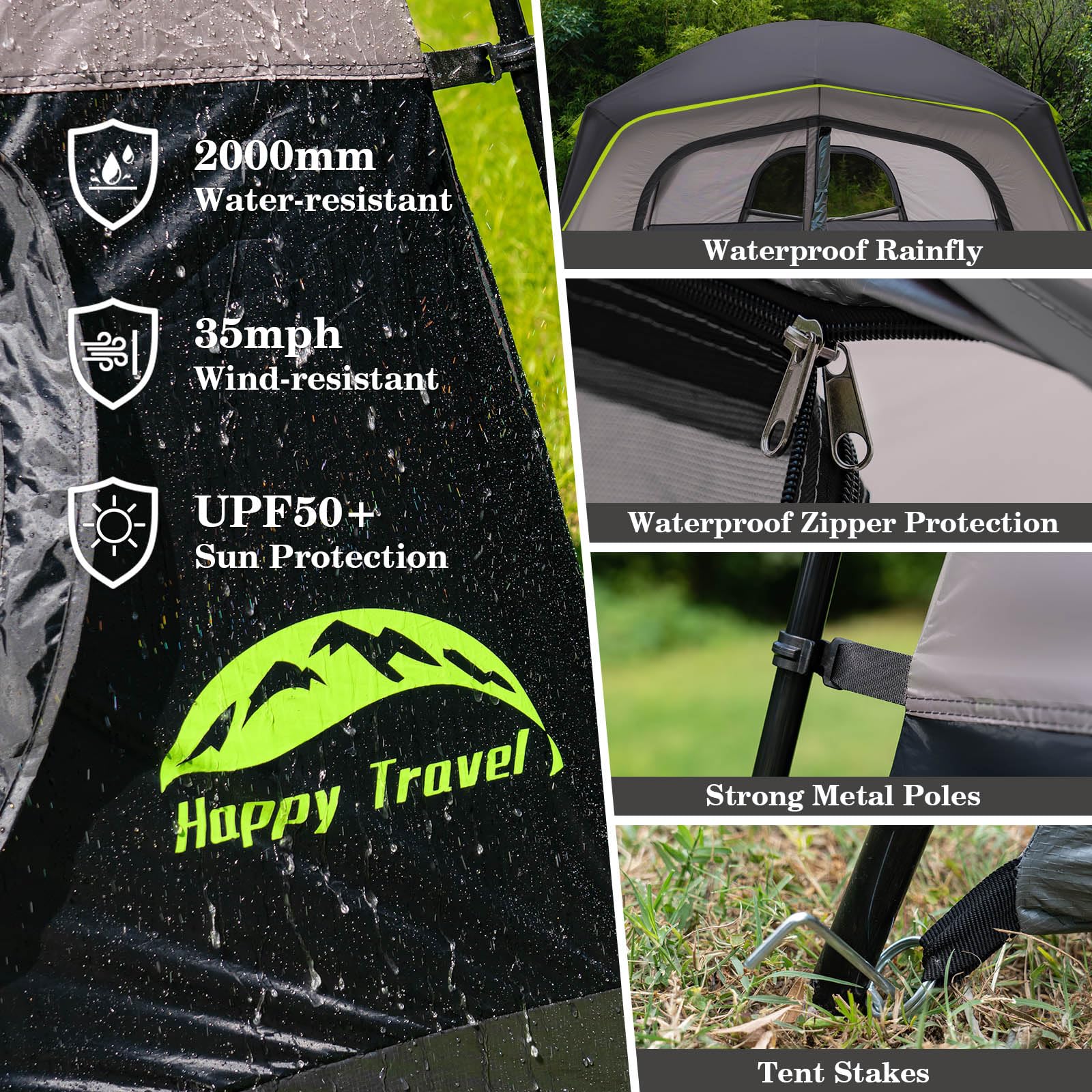 Happy Travel 6-Person Waterproof Cabin Tent with Rainfly