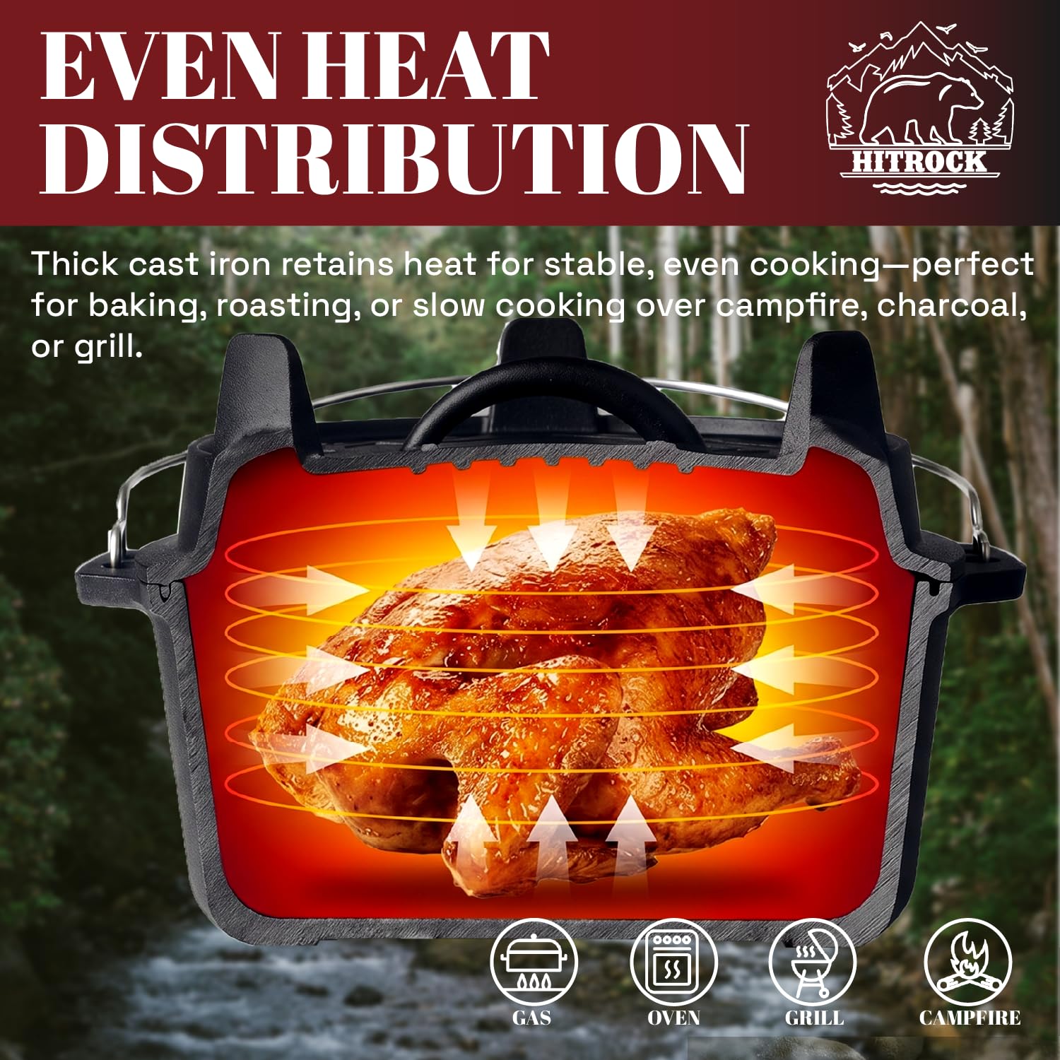 HITROCK Pre-Seasoned Cast Iron Camping Dutch Oven Kit