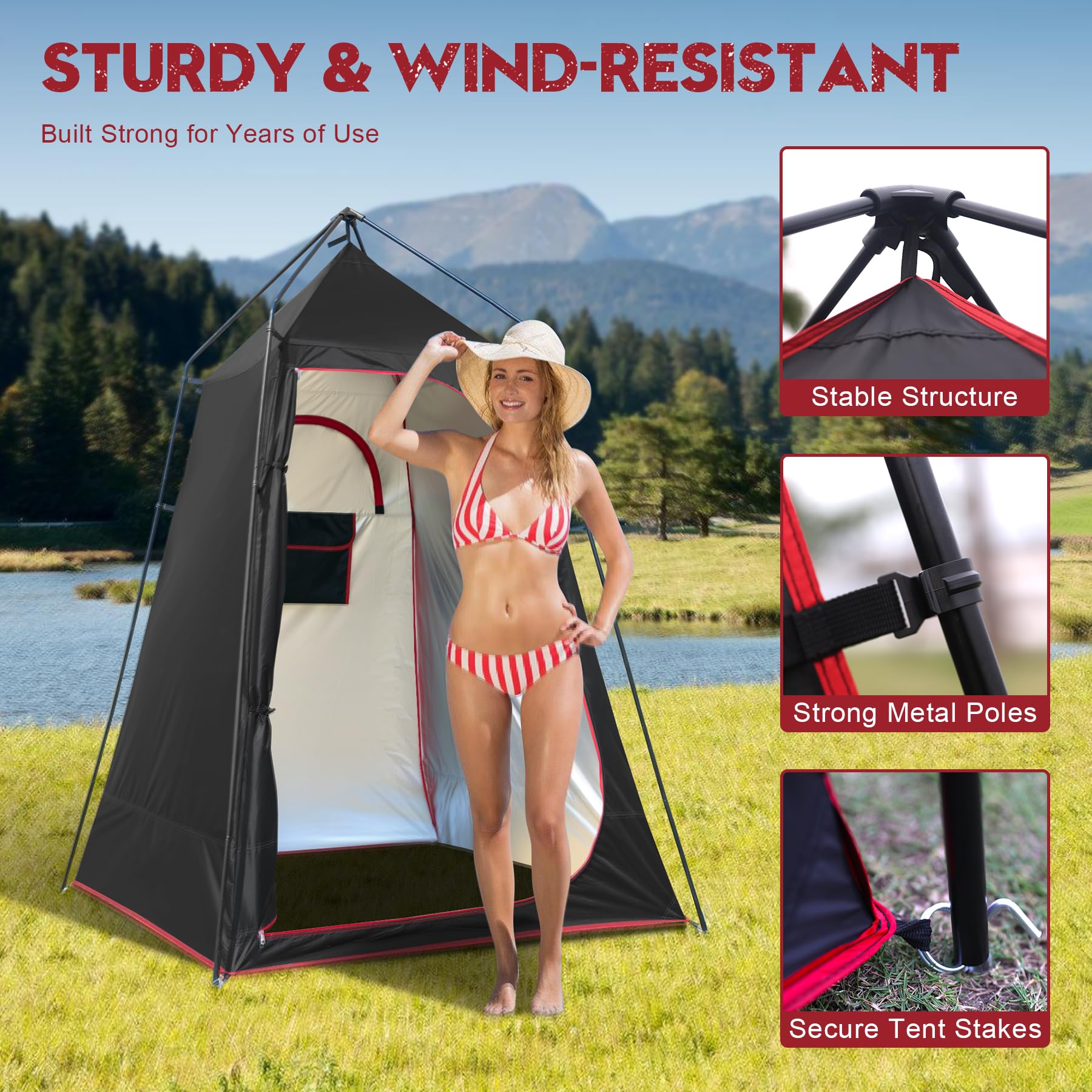 7.2-Foot UPF 50+ Portable Shower Privacy Tent with Floor