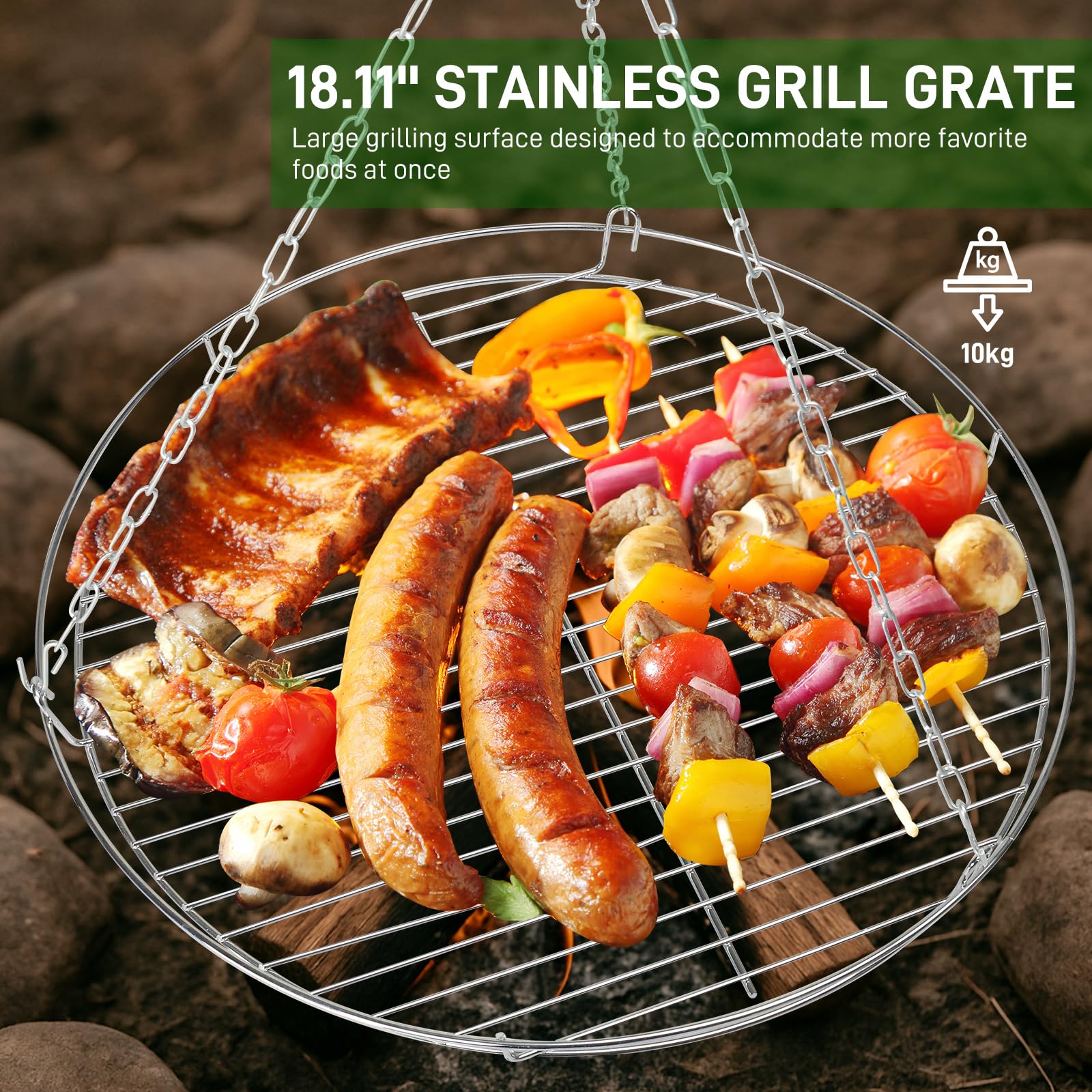 Outvita Stainless Steel Campfire Tripod BBQ Grill