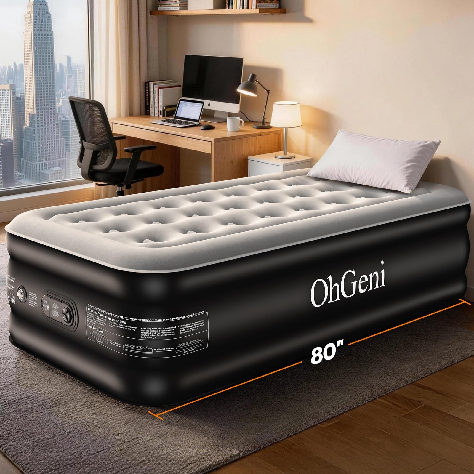 OhGeni Inflatable Air Mattress with Built-In Pump