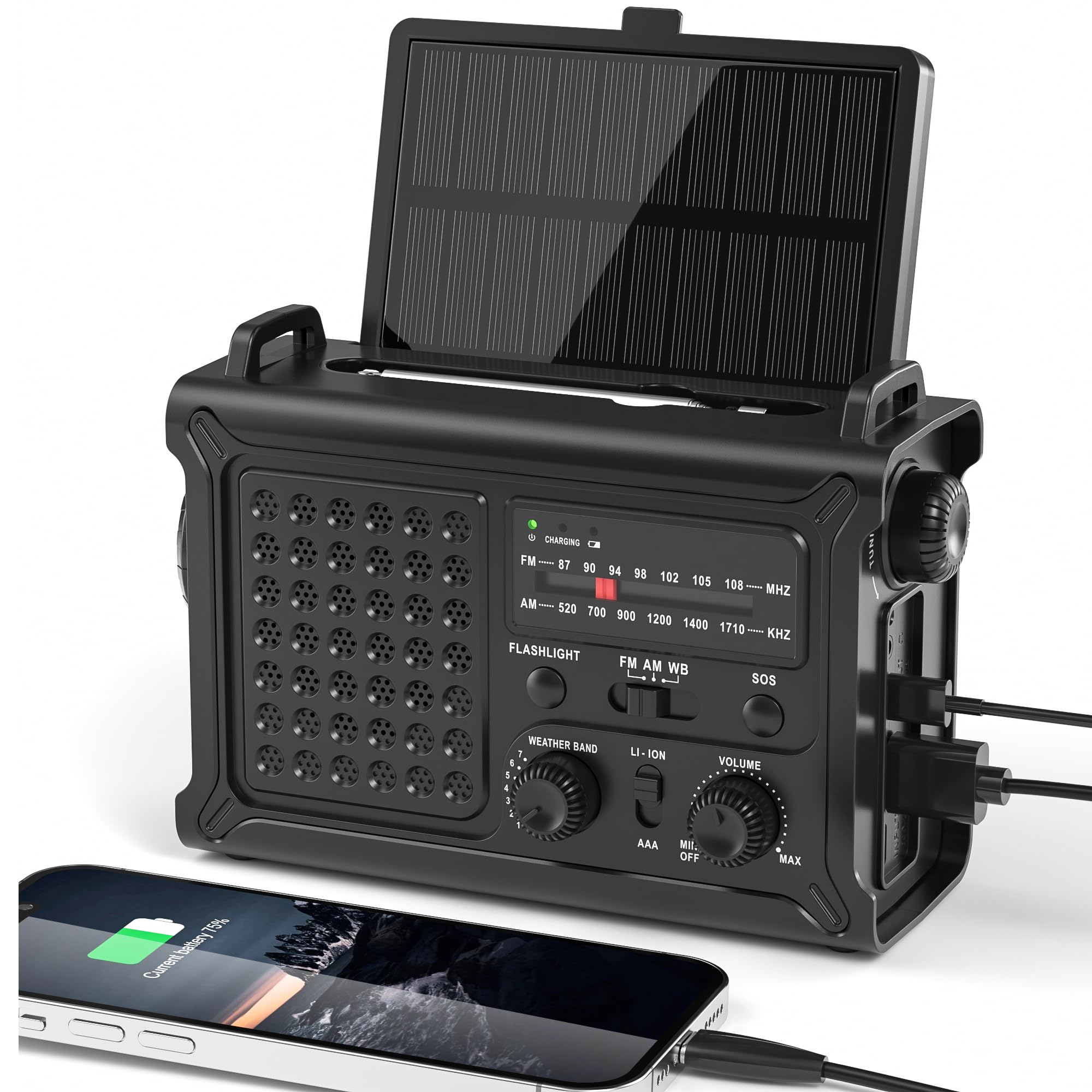 12,000mAh Solar Hand-Crank Emergency Radio with Clear Signal
