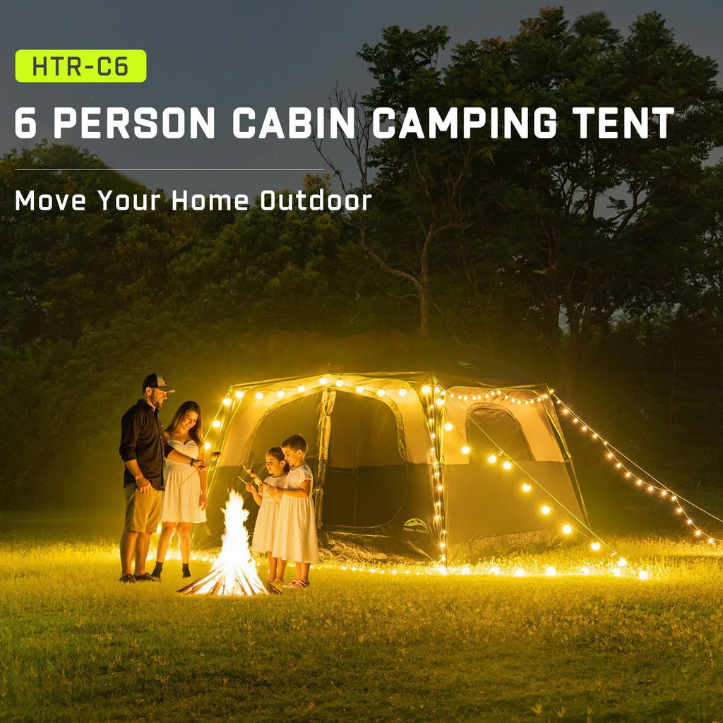 Happy Travel 6-Person Waterproof Cabin Tent with Rainfly