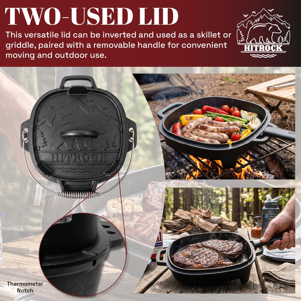 HITROCK Pre-Seasoned Cast Iron Camping Dutch Oven Kit
