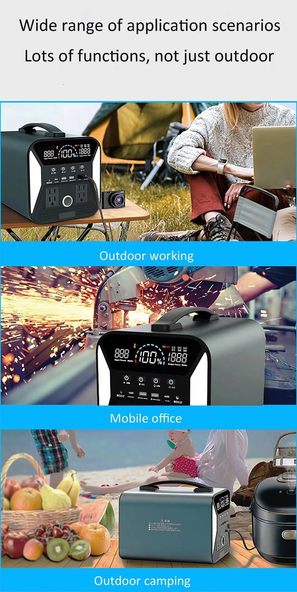 1000W 1024Wh Portable Power Station for Camping and Backup