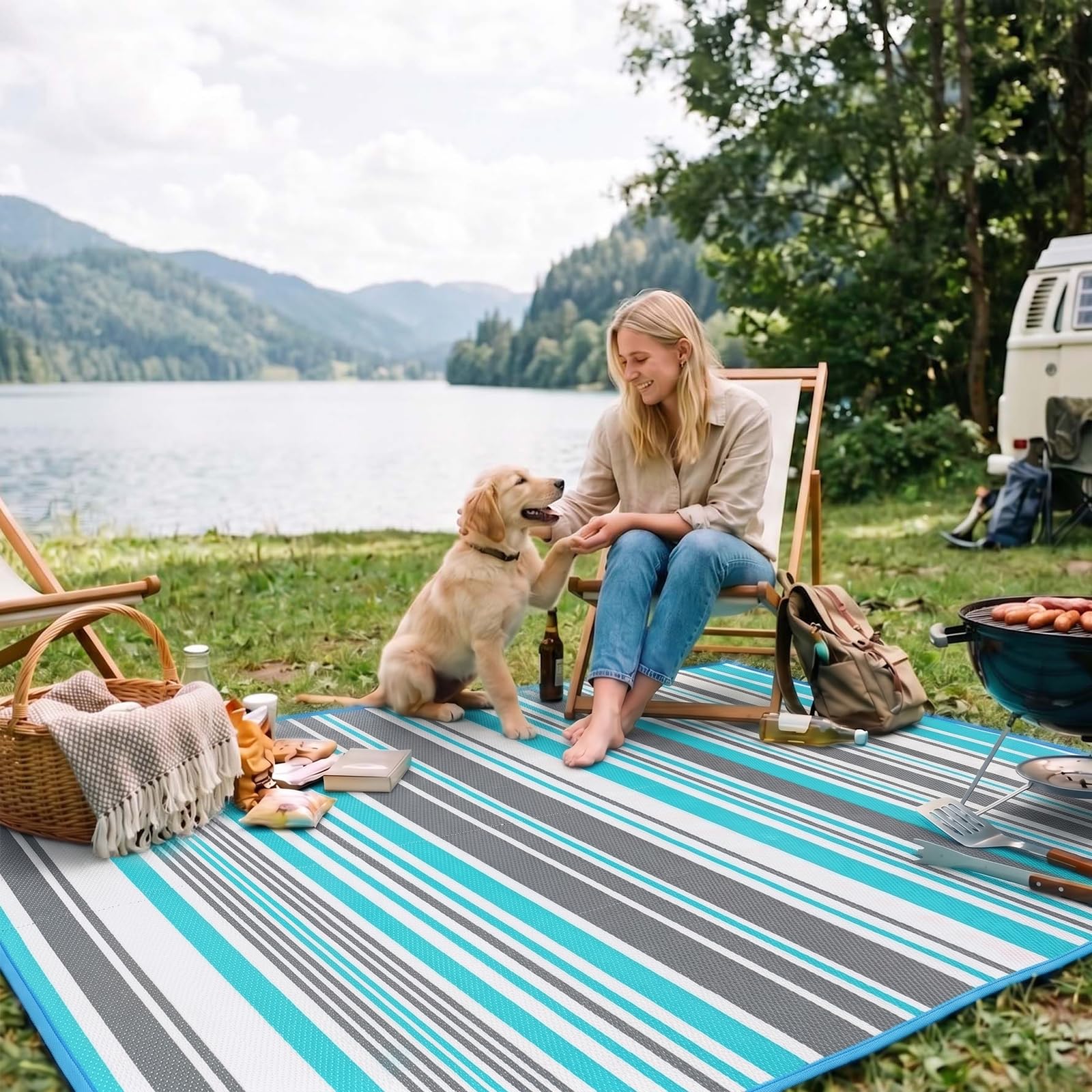 Waterproof Reversible Outdoor Camping Rug for RV and Patio