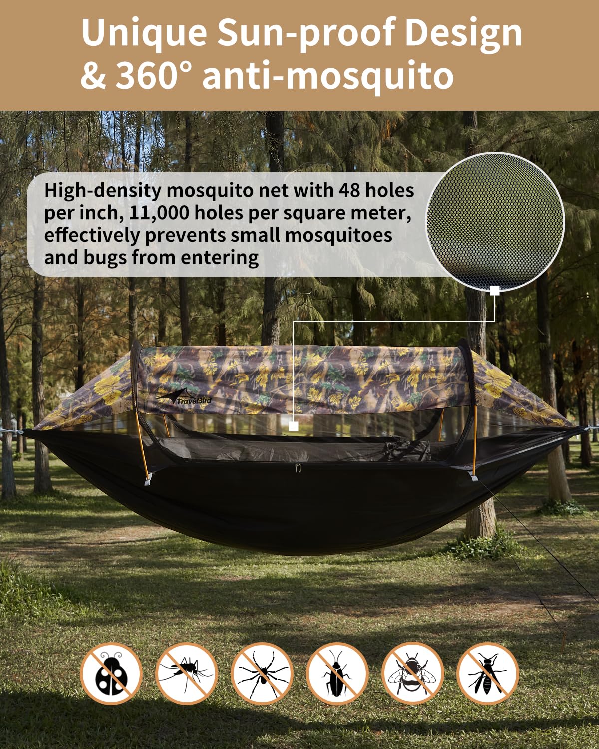 Travel Bird 2-Person Hammock Tent with Mosquito Net