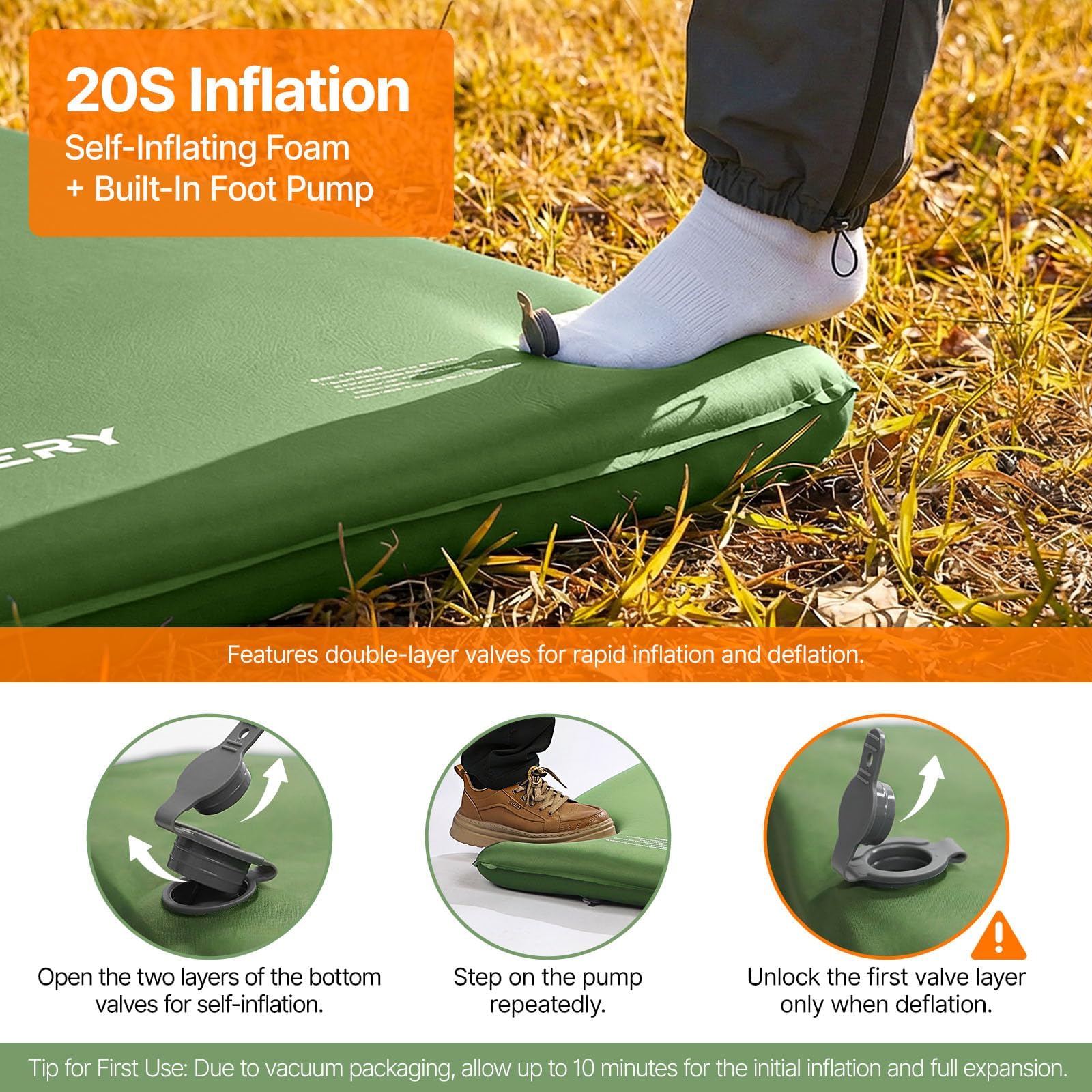 OGERY 3-Inch Self-Inflating Memory Foam Sleeping Pad