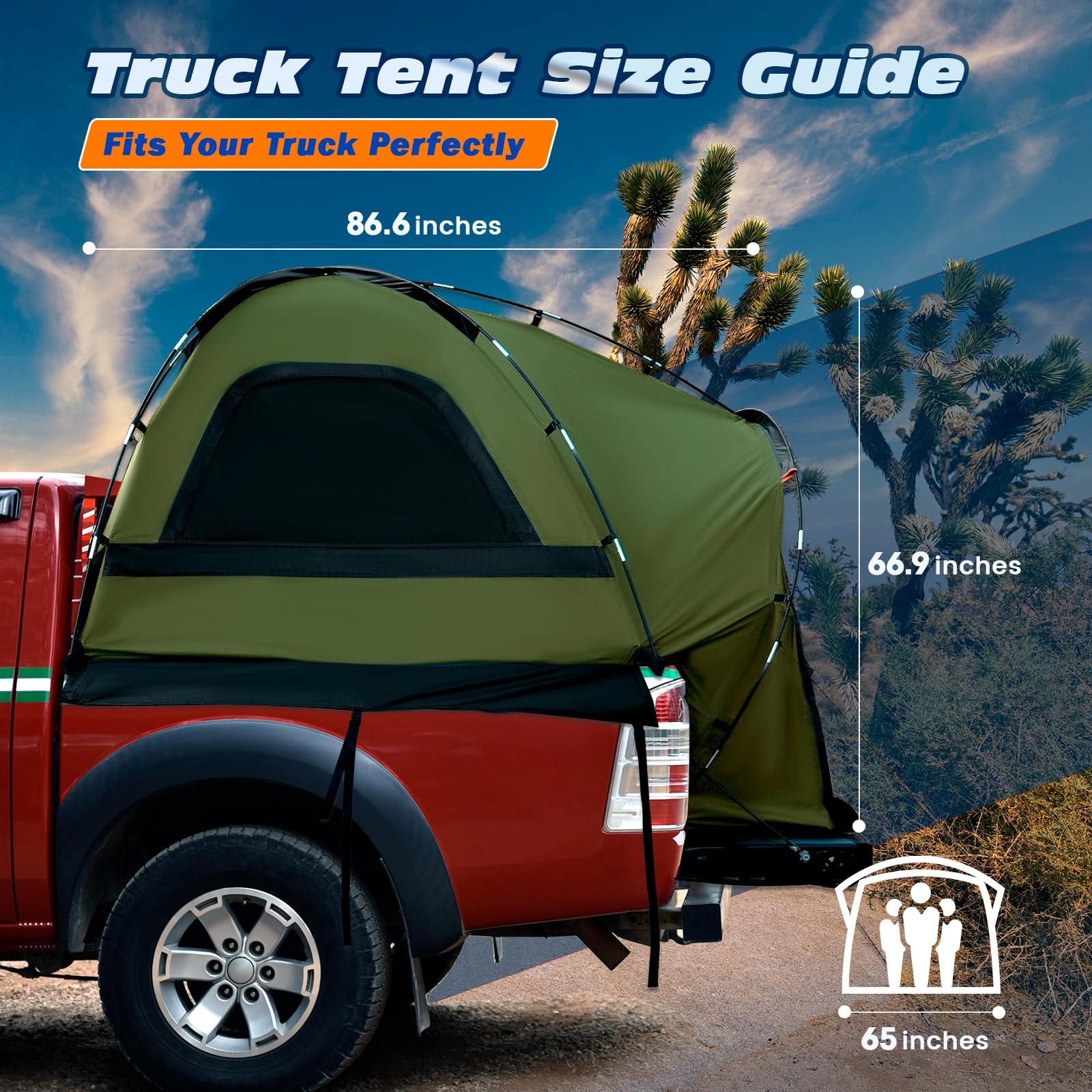 Waterproof PU3000mm 2–3 Person Pickup Truck Bed Tent