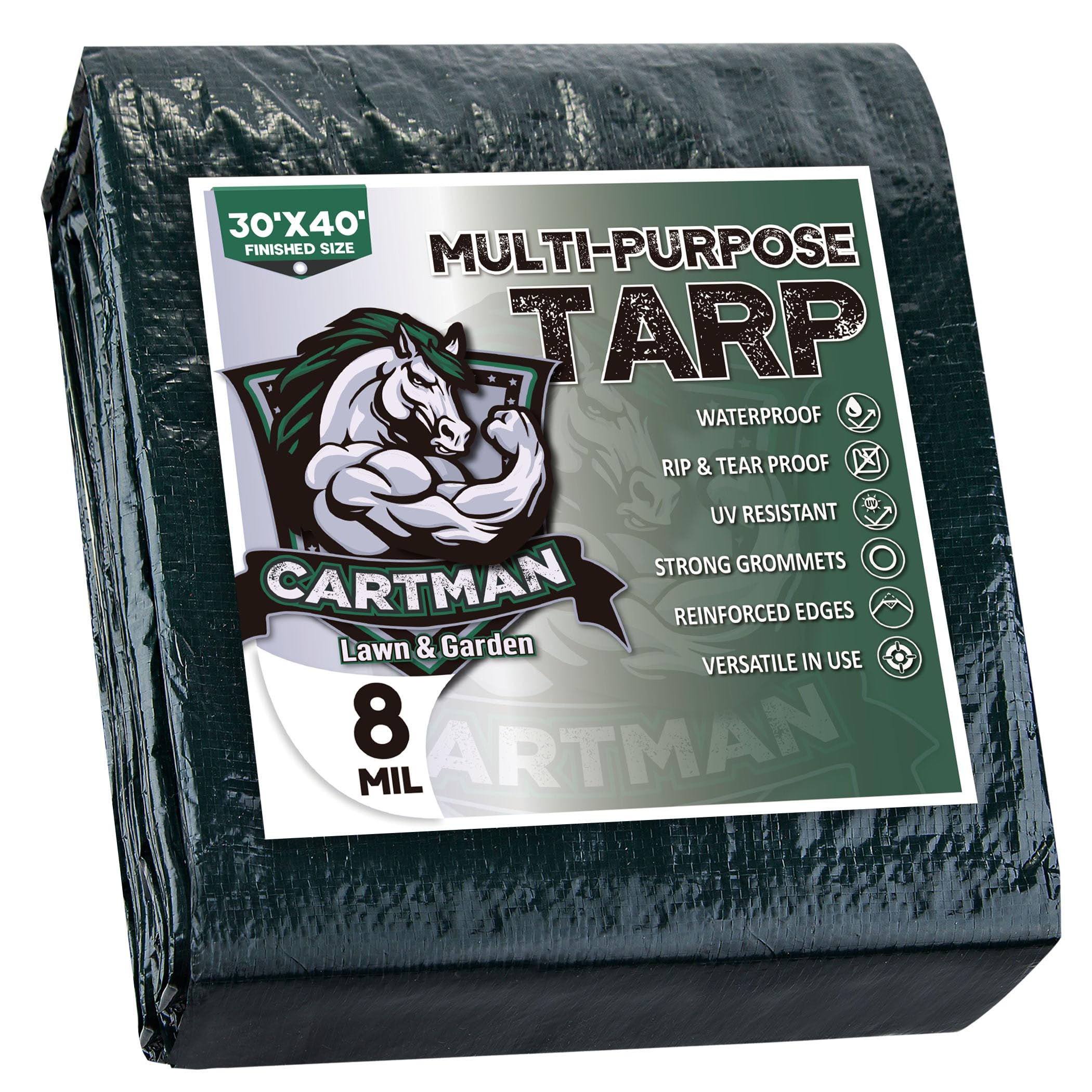 Cartman 8-Mil Green Waterproof Poly Tarp Cover