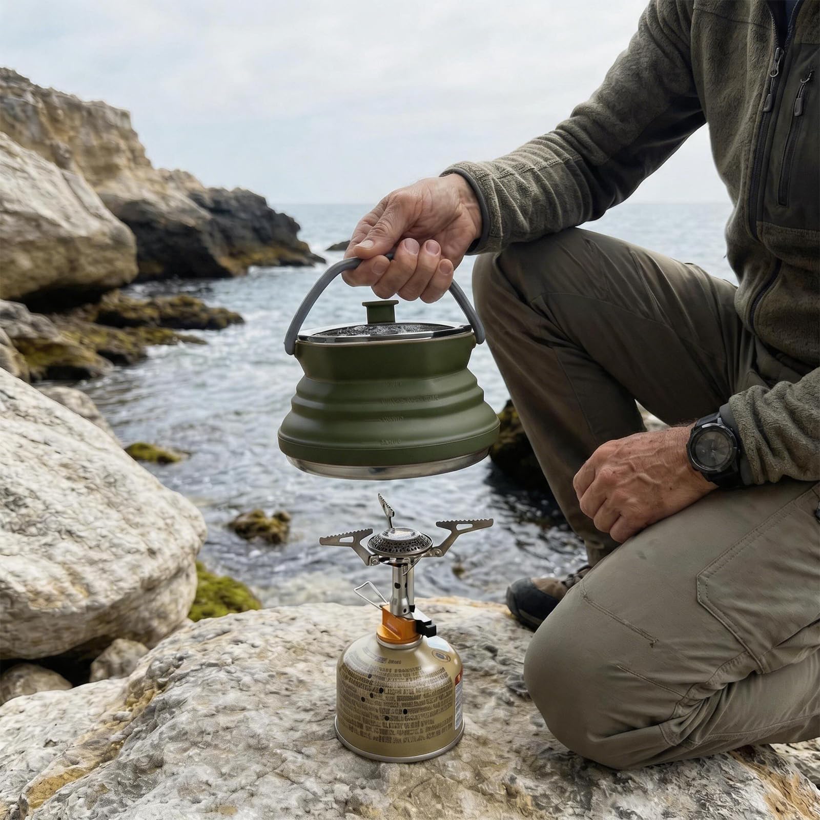 CAMPWOLF HEX 1L Collapsible Silicone Camping Kettle