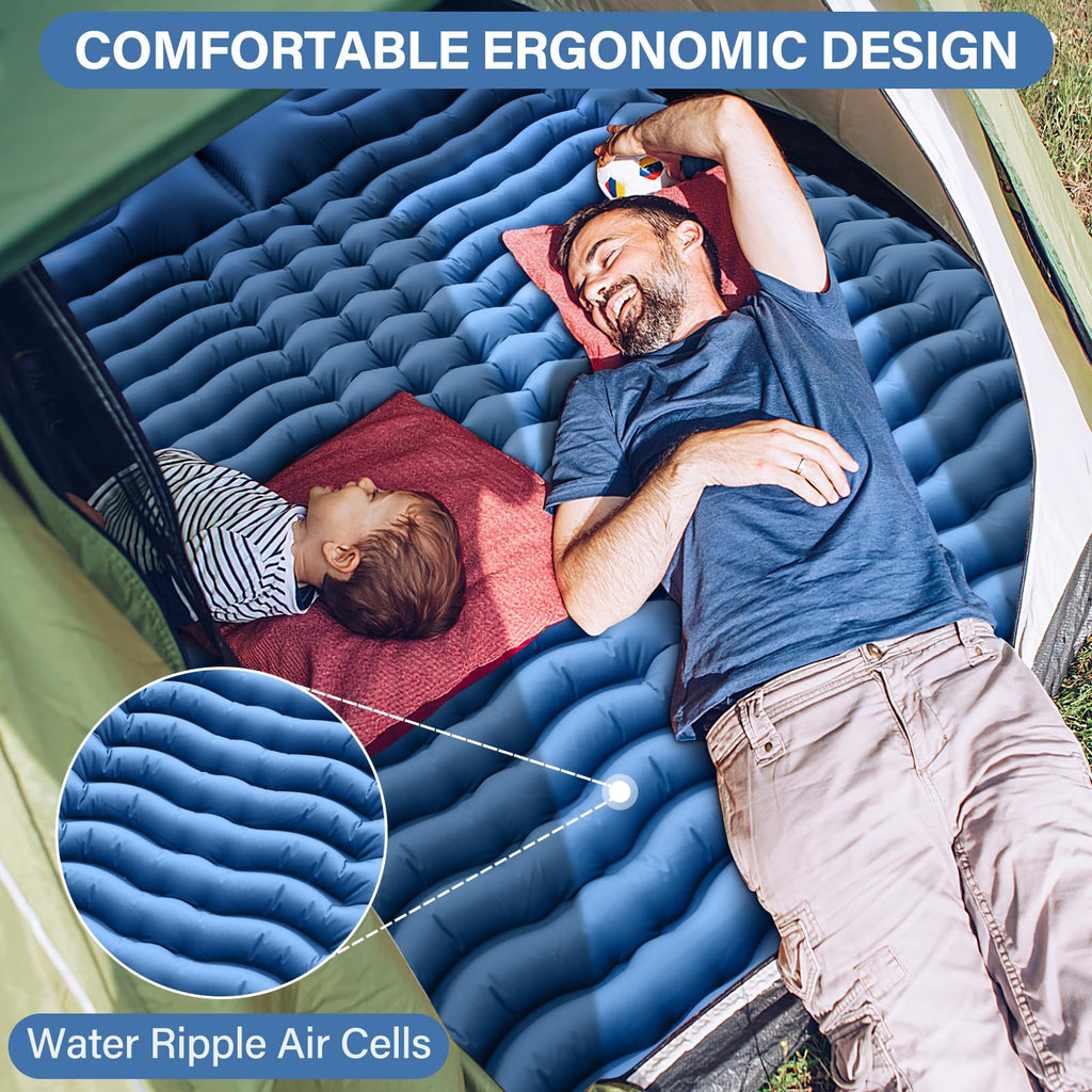 Yuzonc 4-Inch Double Sleeping Pad with Pillow and Foot Pump