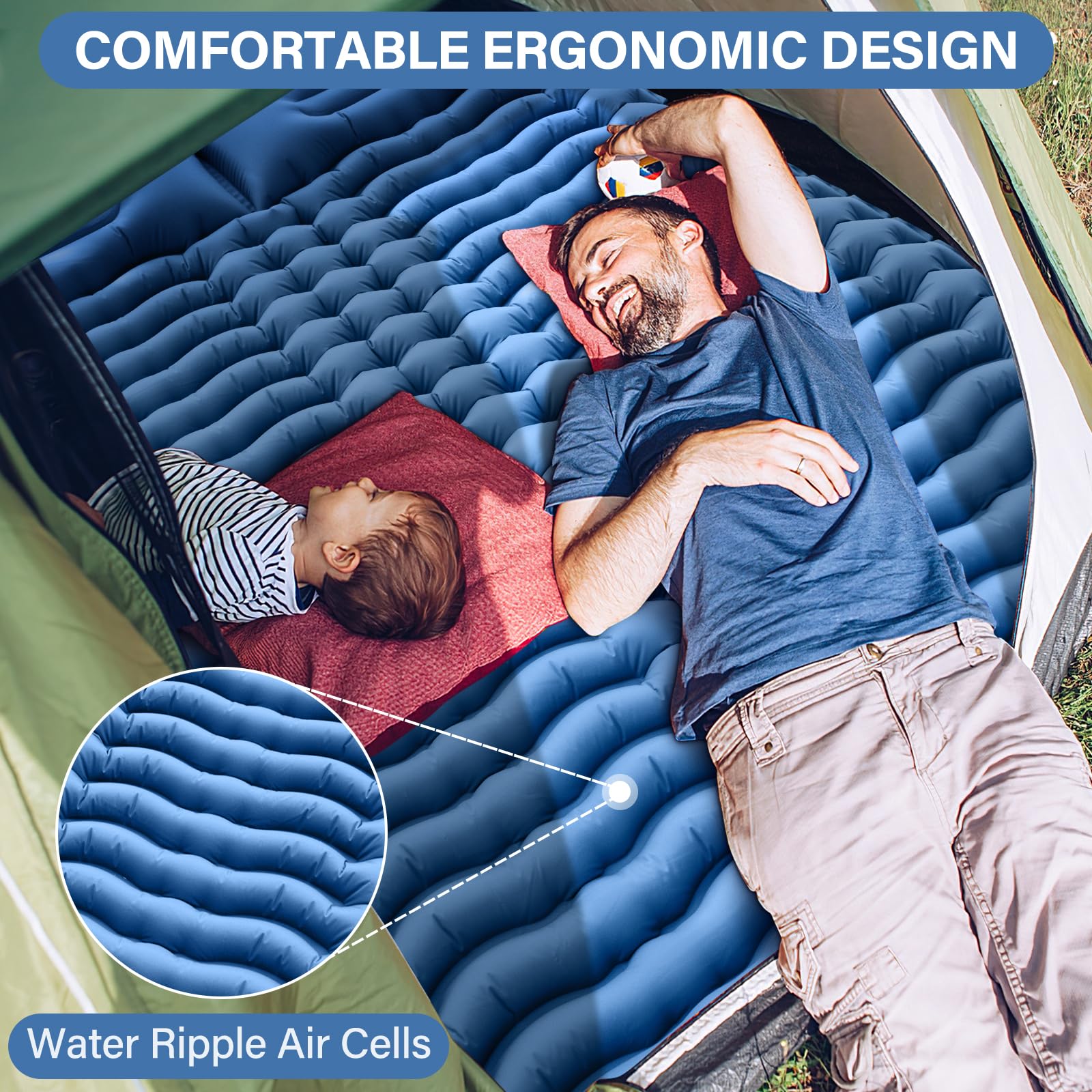 Yuzonc 4-Inch Double Sleeping Pad with Pillow and Foot Pump