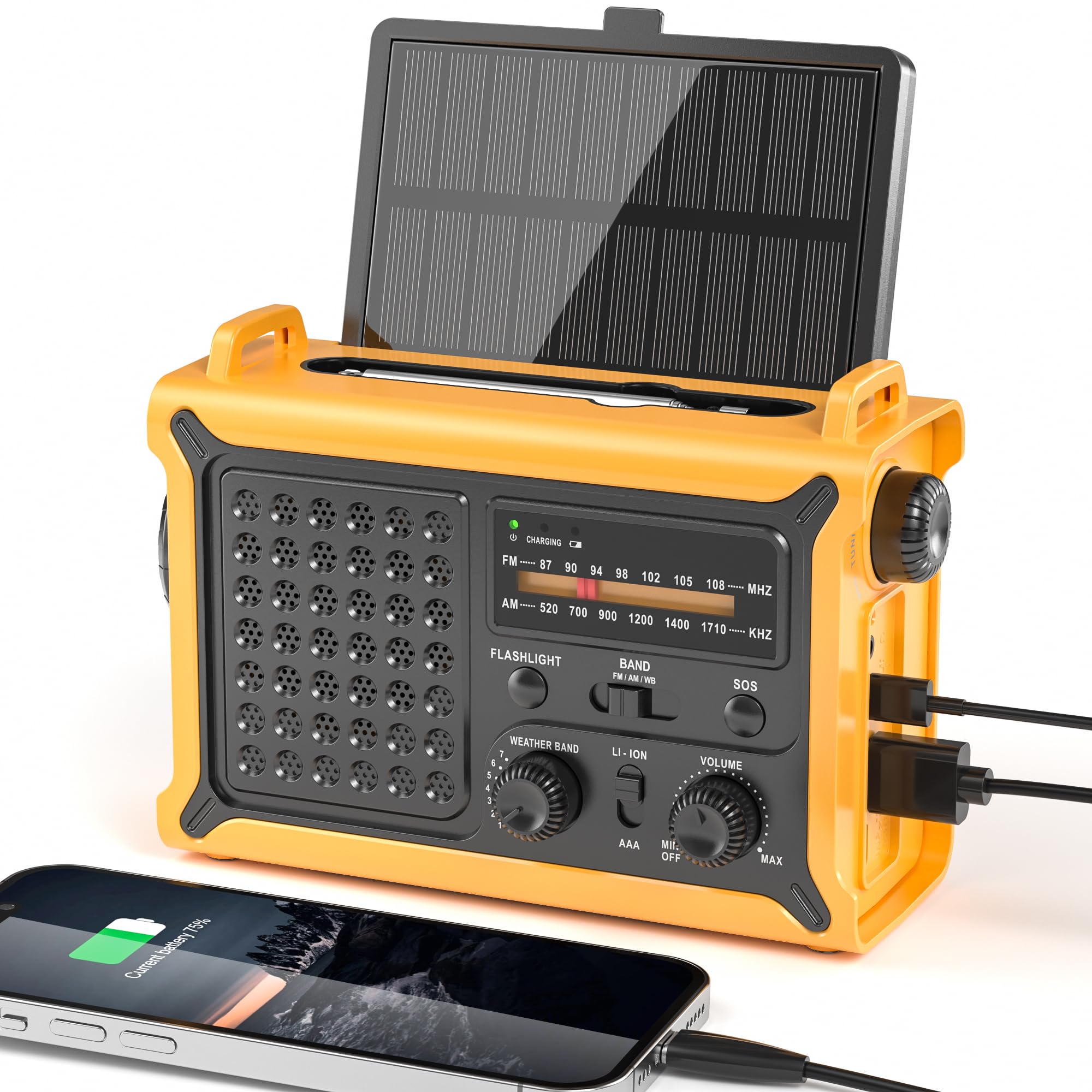 12,000mAh Solar Hand-Crank Emergency Radio with Clear Signal