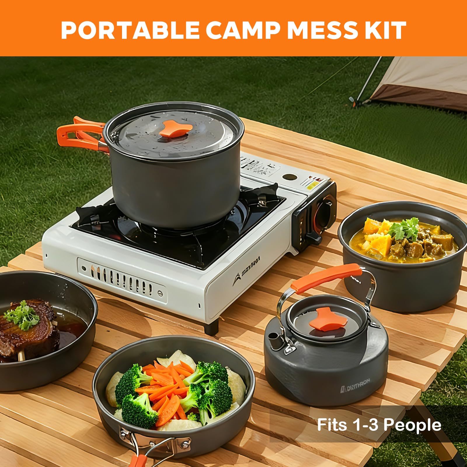 DINITHRON 10-Piece Camping Cookware Set with Kettle and Pan