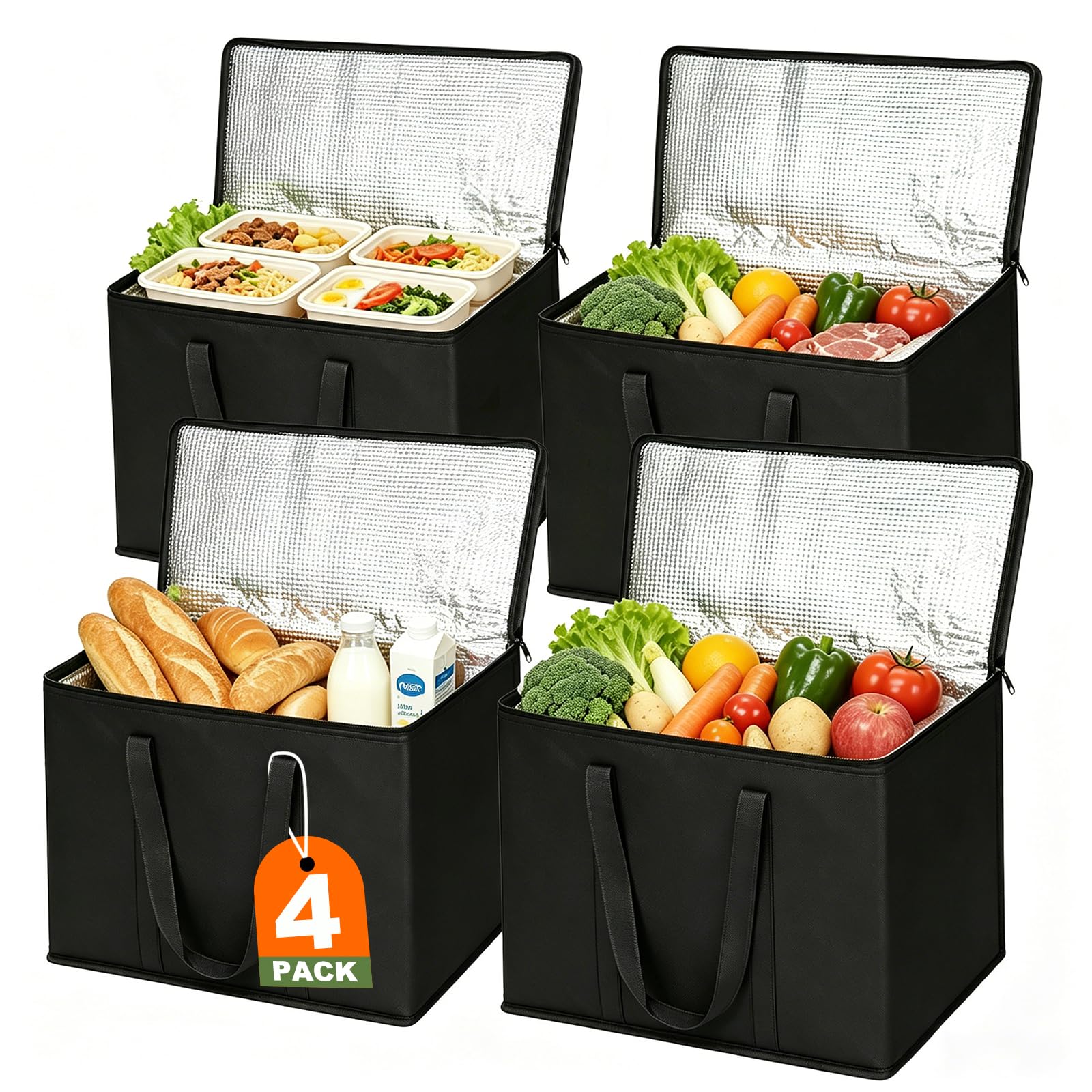 JNYONG 2/4-Pack Insulated Cooler Bags with Zippered Tops