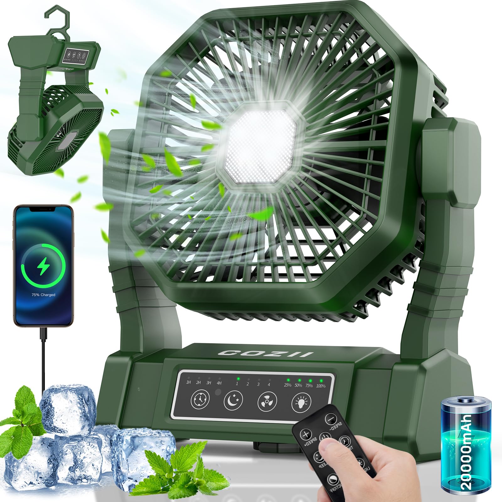 COZII Battery-Powered Portable Camping Fan for Outdoor Use