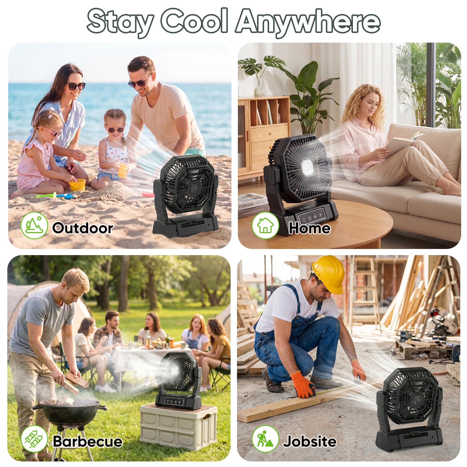 COZII Battery-Powered Portable Camping Fan for Outdoor Use