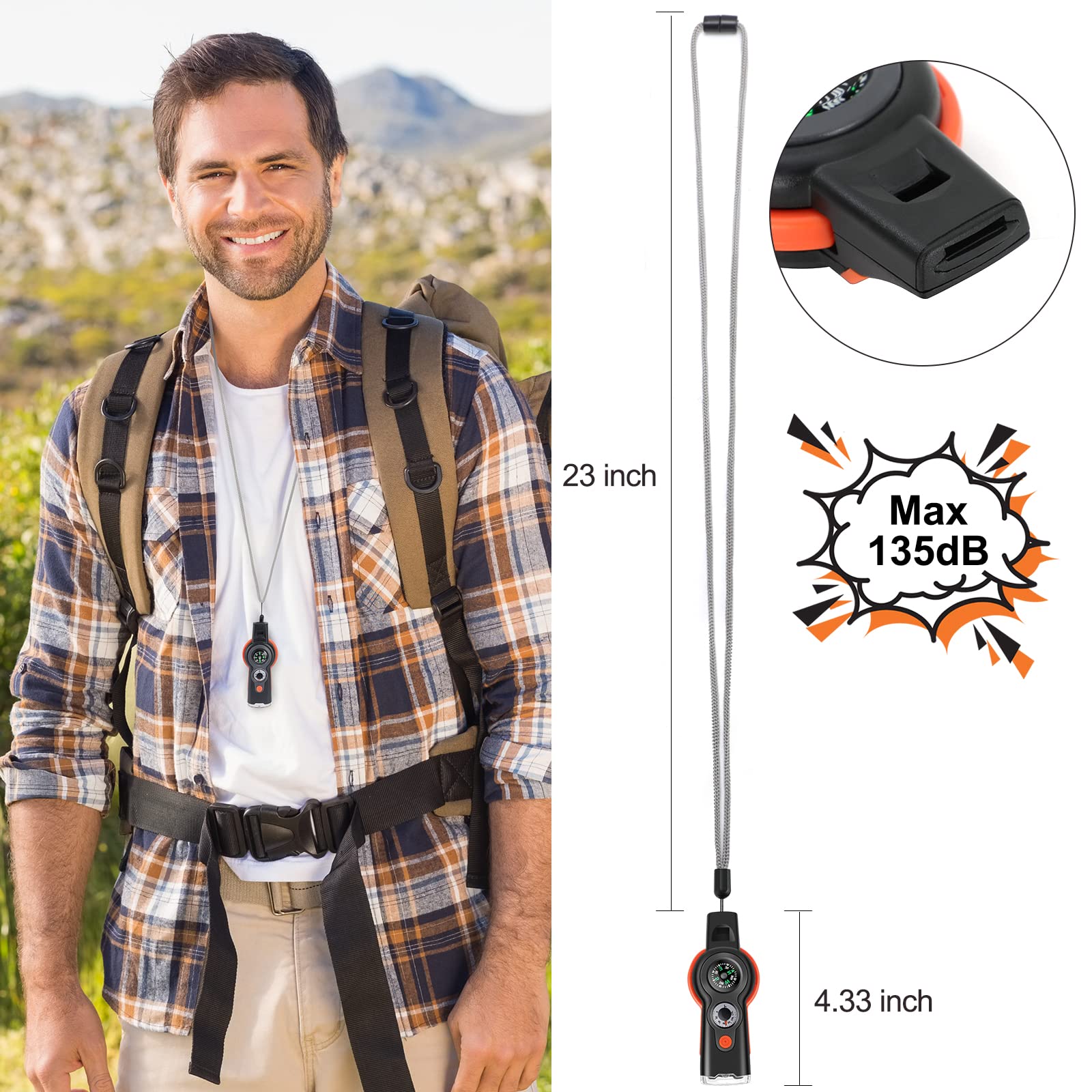 7-in-1 Emergency Survival Whistle with Lanyard