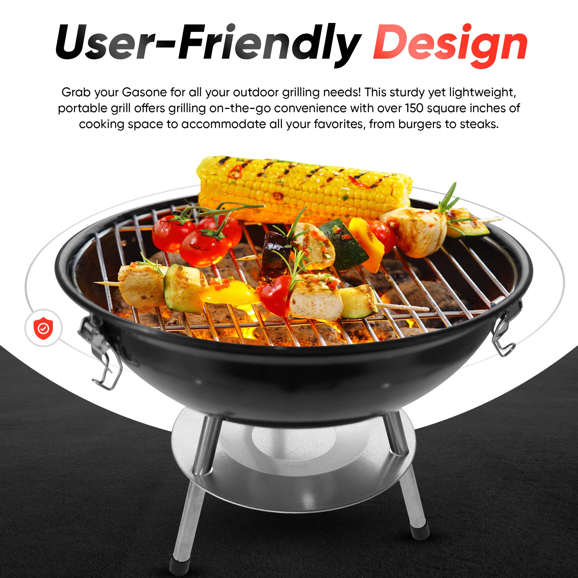 Gas One 14-Inch Portable Charcoal Grill with Locking Lid