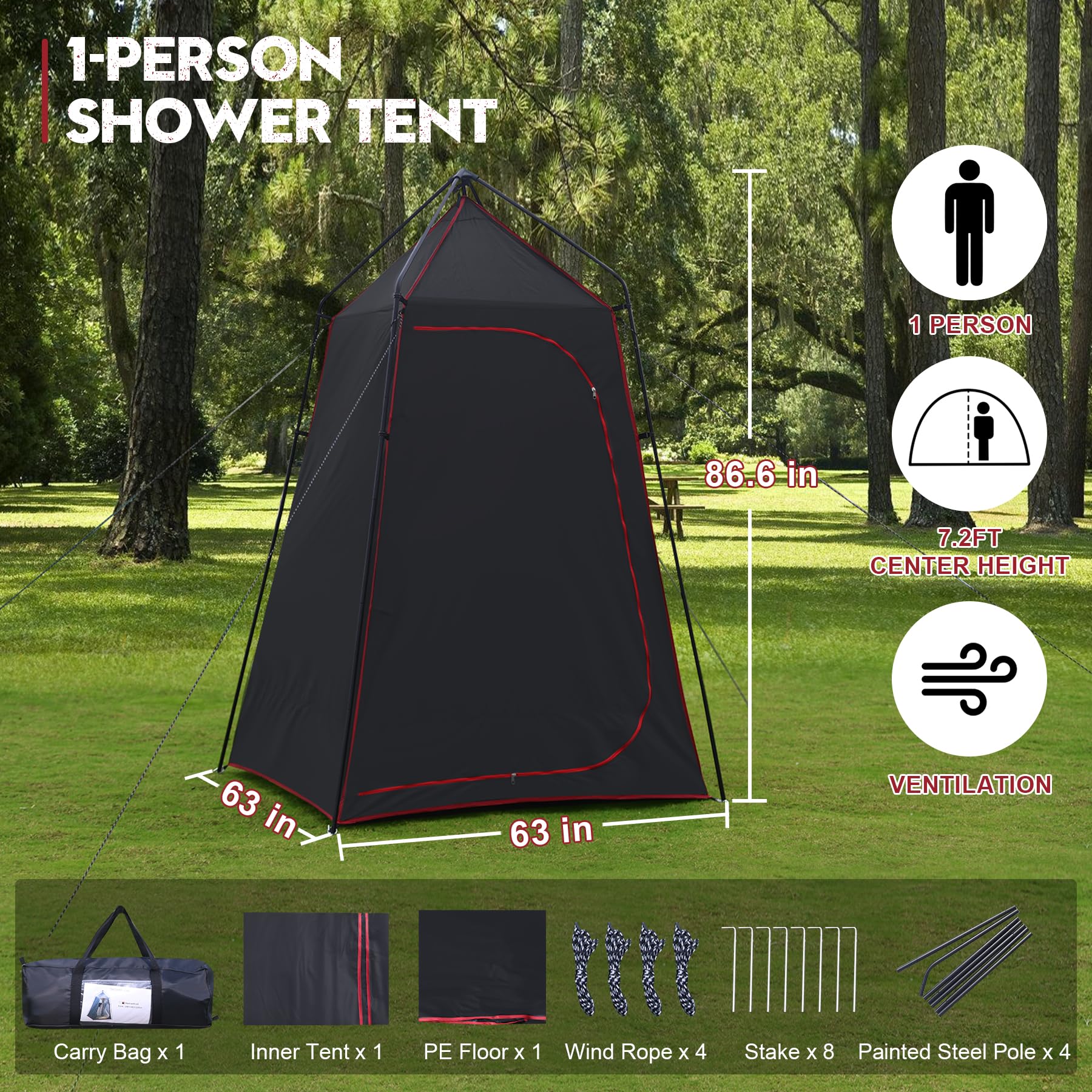 7.2-Foot UPF 50+ Portable Shower Privacy Tent with Floor