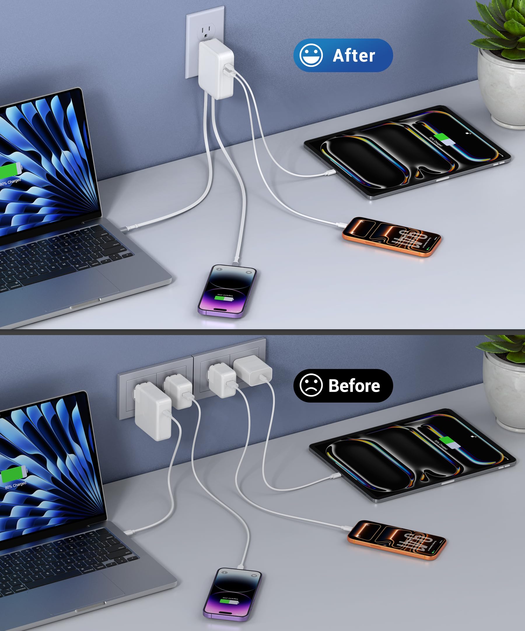 65W 4-in-1 Retractable USB-C Travel Wall Charger