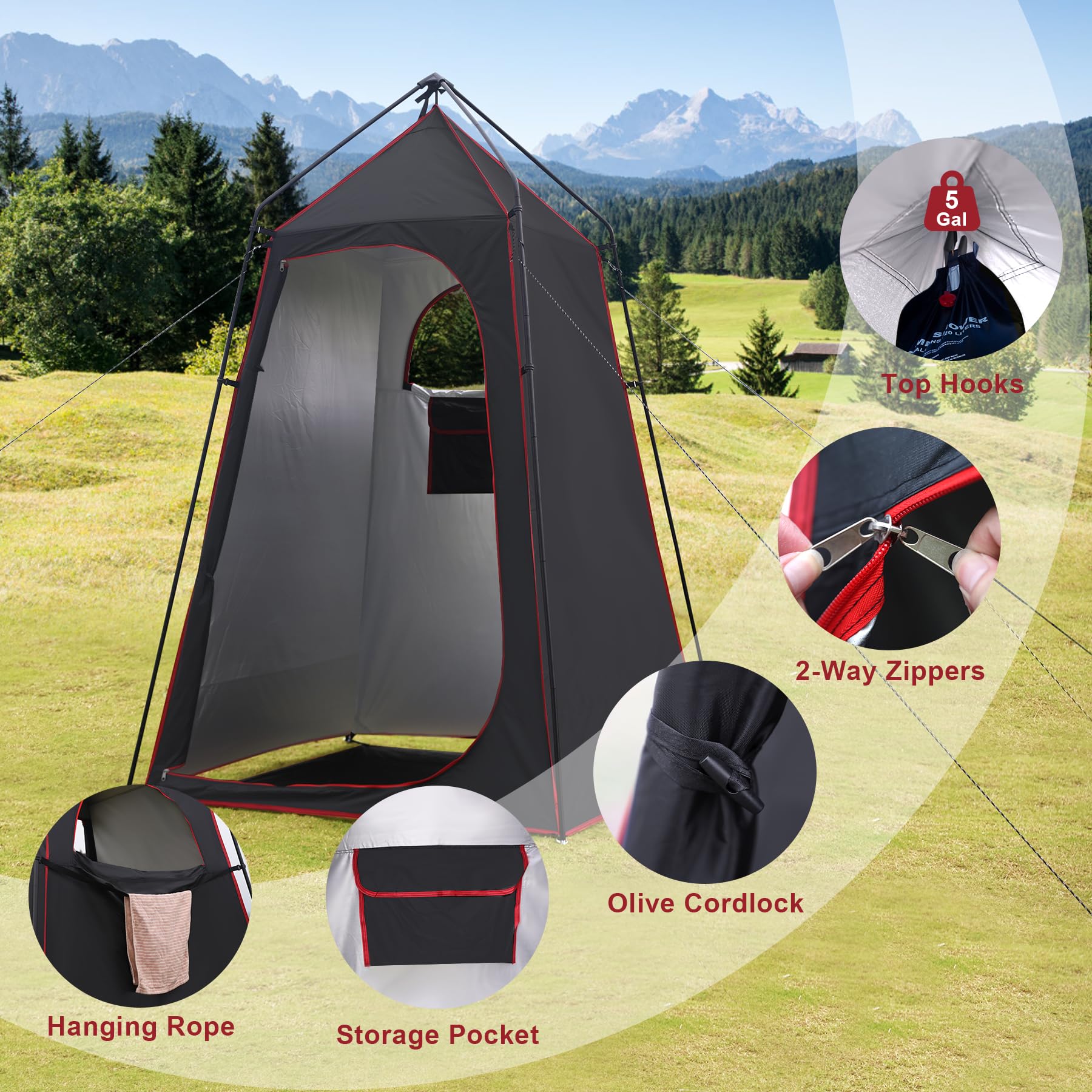 7.2-Foot UPF 50+ Portable Shower Privacy Tent with Floor