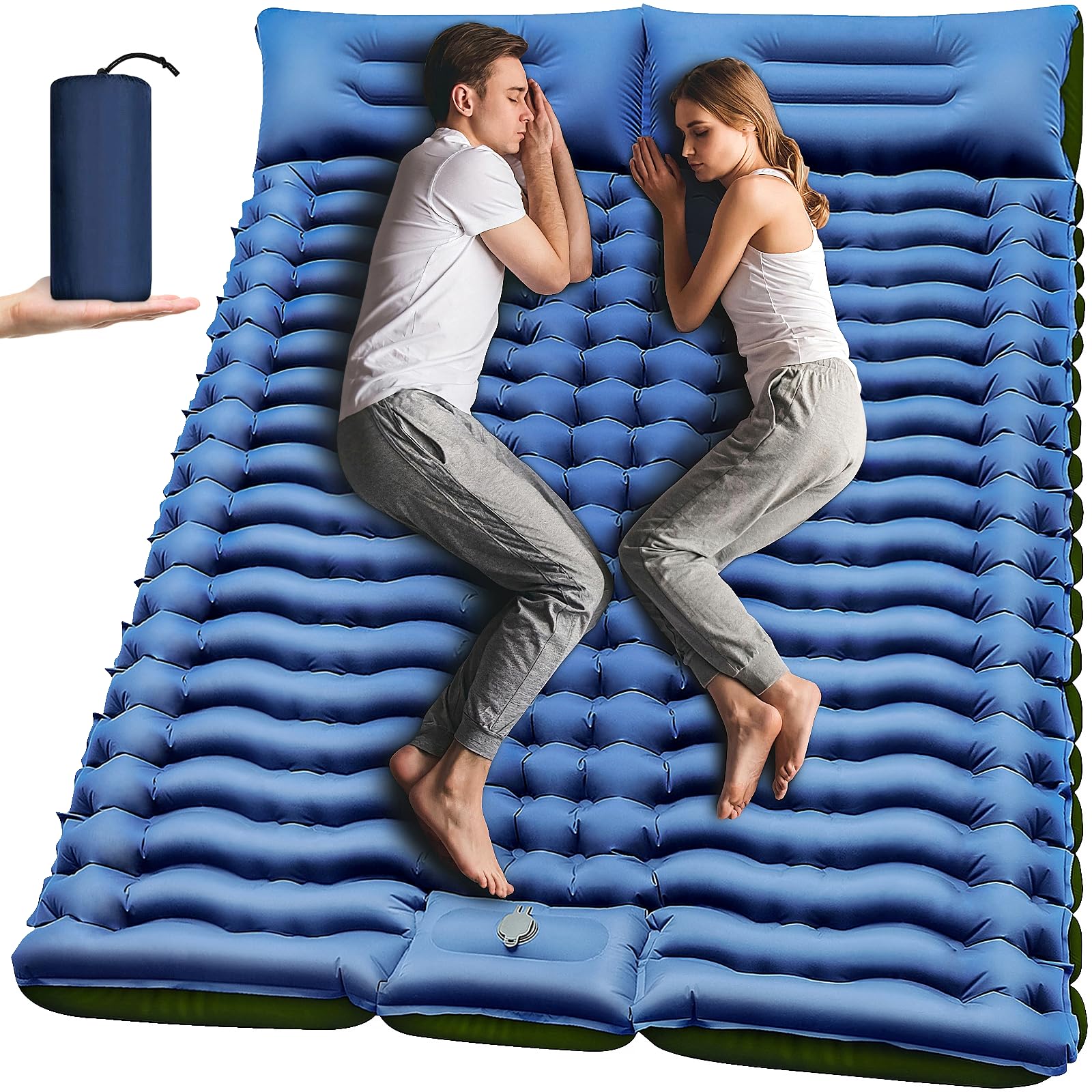 Yuzonc 4-Inch Double Sleeping Pad with Pillow and Foot Pump