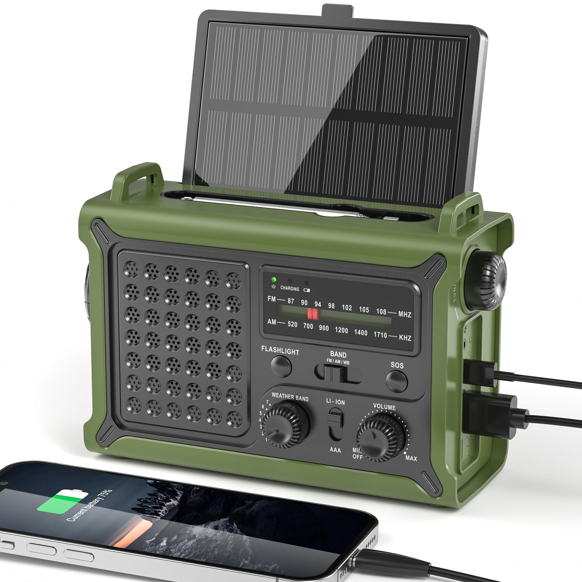 12,000mAh Solar Hand-Crank Emergency Radio with Clear Signal