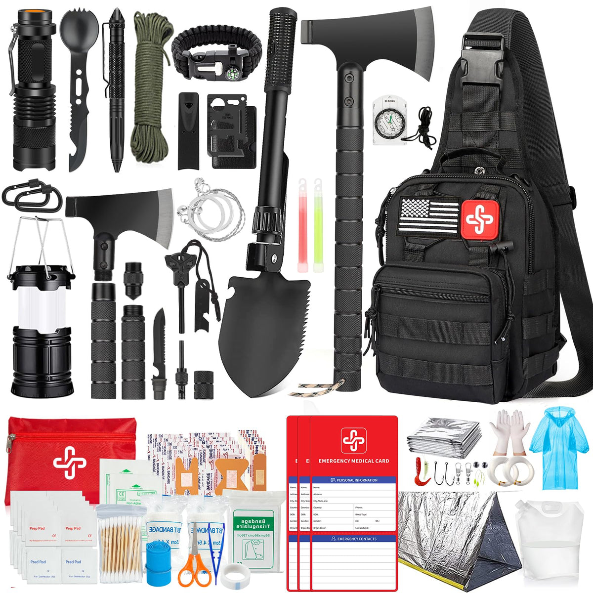 262-Piece Emergency Survival Kit with First Aid Crossbody Bag