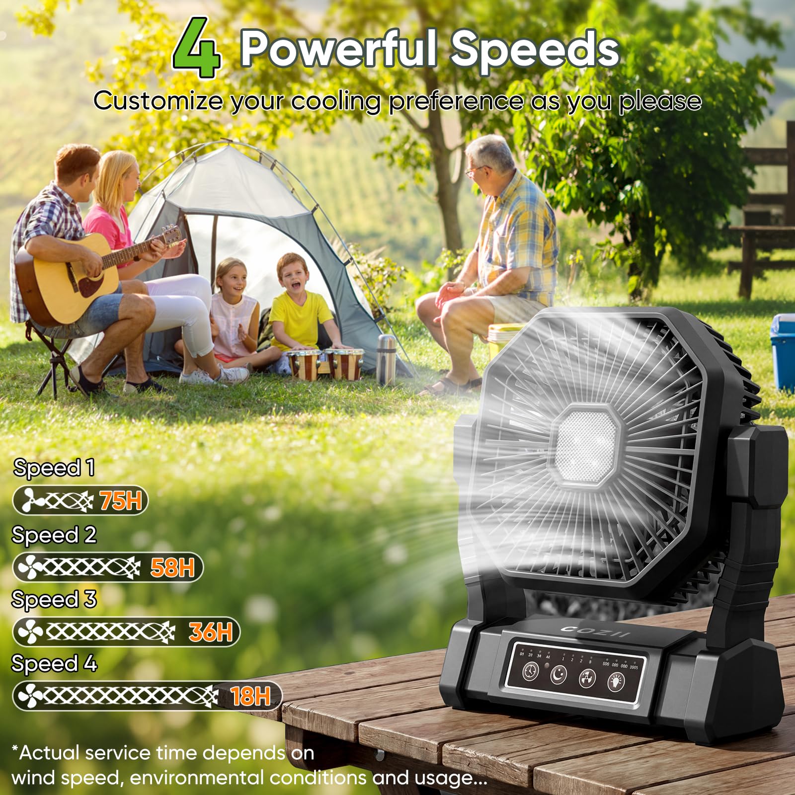 COZII Battery-Powered Portable Camping Fan for Outdoor Use