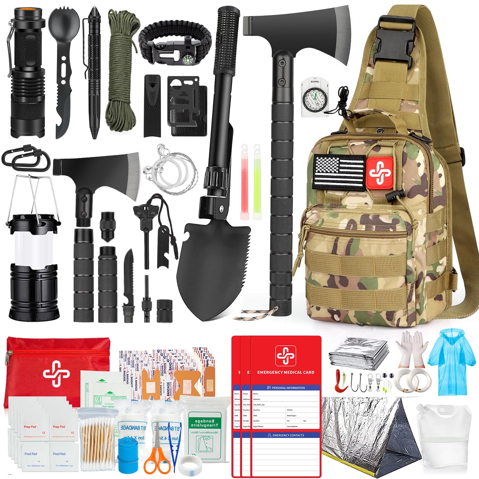 262-Piece Emergency Survival Kit with First Aid Crossbody Bag