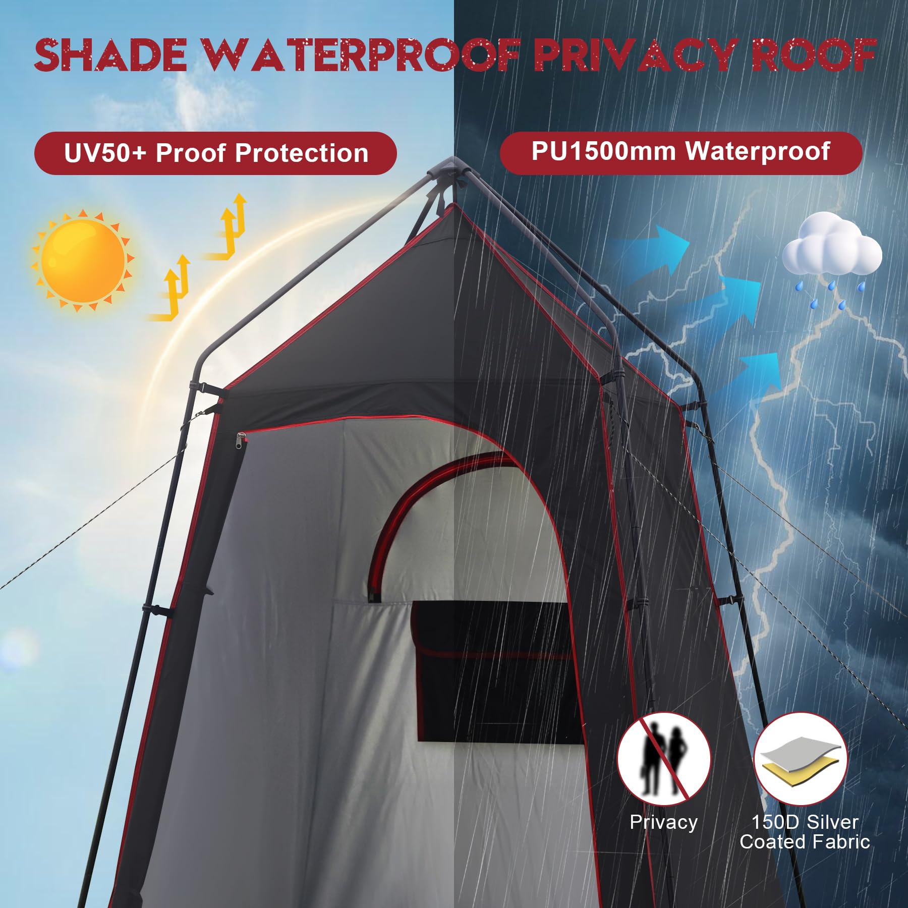 7.2-Foot UPF 50+ Portable Shower Privacy Tent with Floor