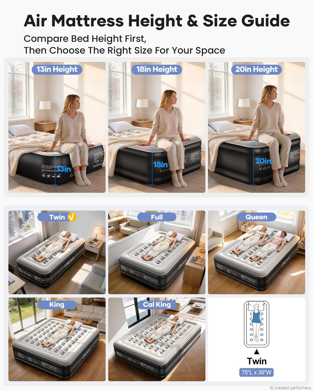 OhGeni Inflatable Air Mattress with Built-In Pump