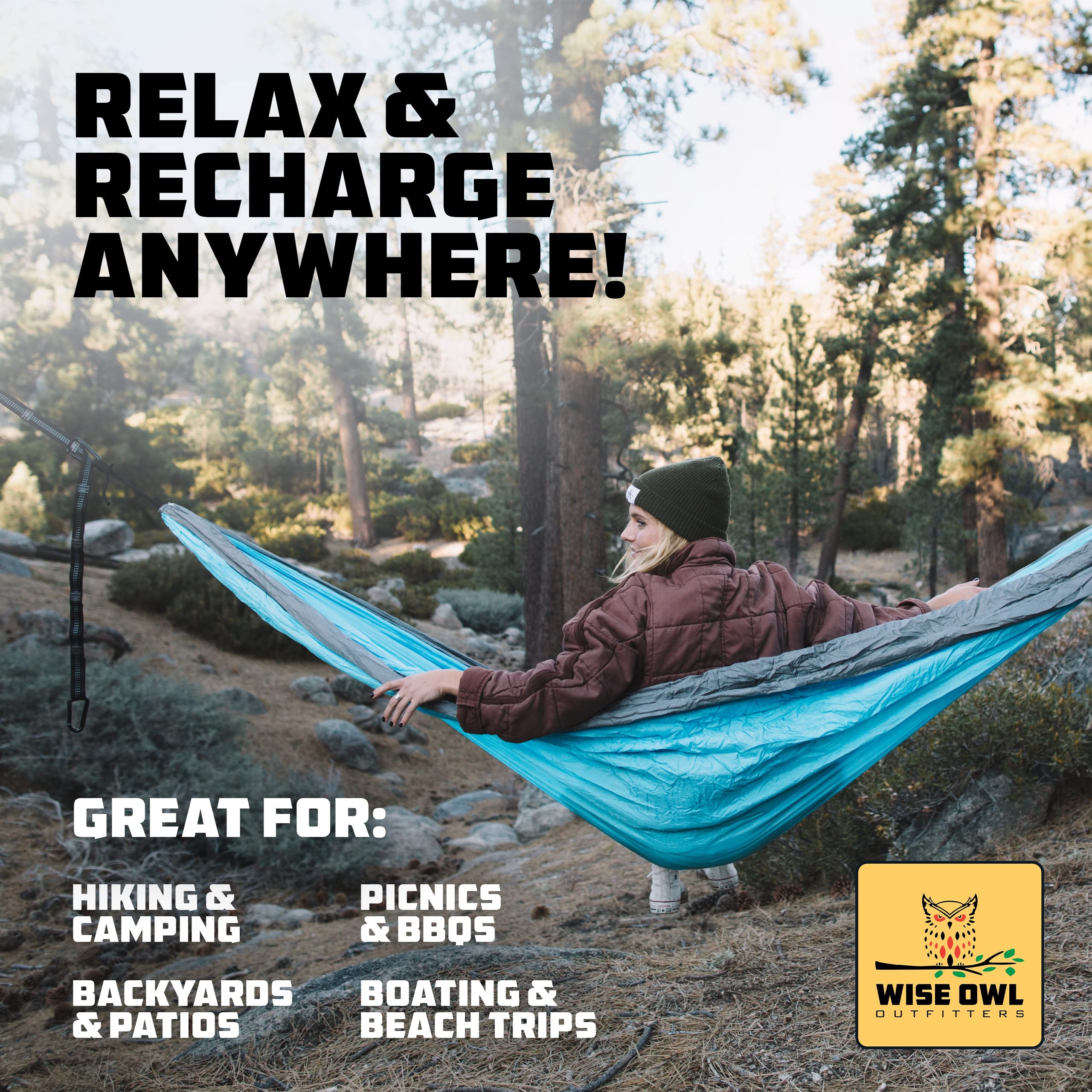 Wise Owl Outfitters Double Camping Hammock with Tree Straps