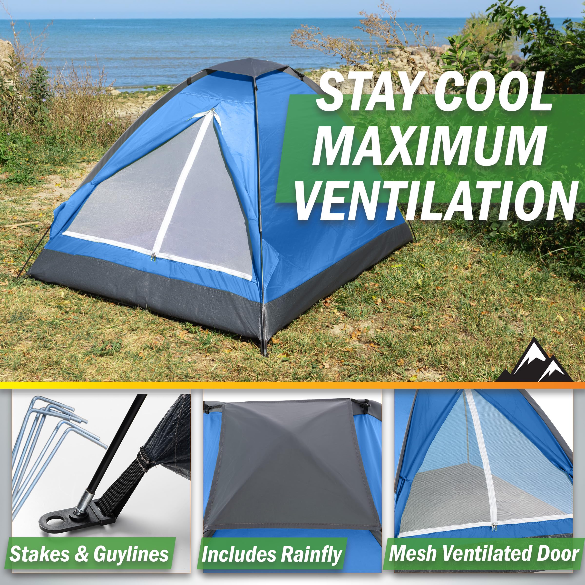 Wakeman Outdoors 2-Person Lightweight Camping Tent with Rainfly